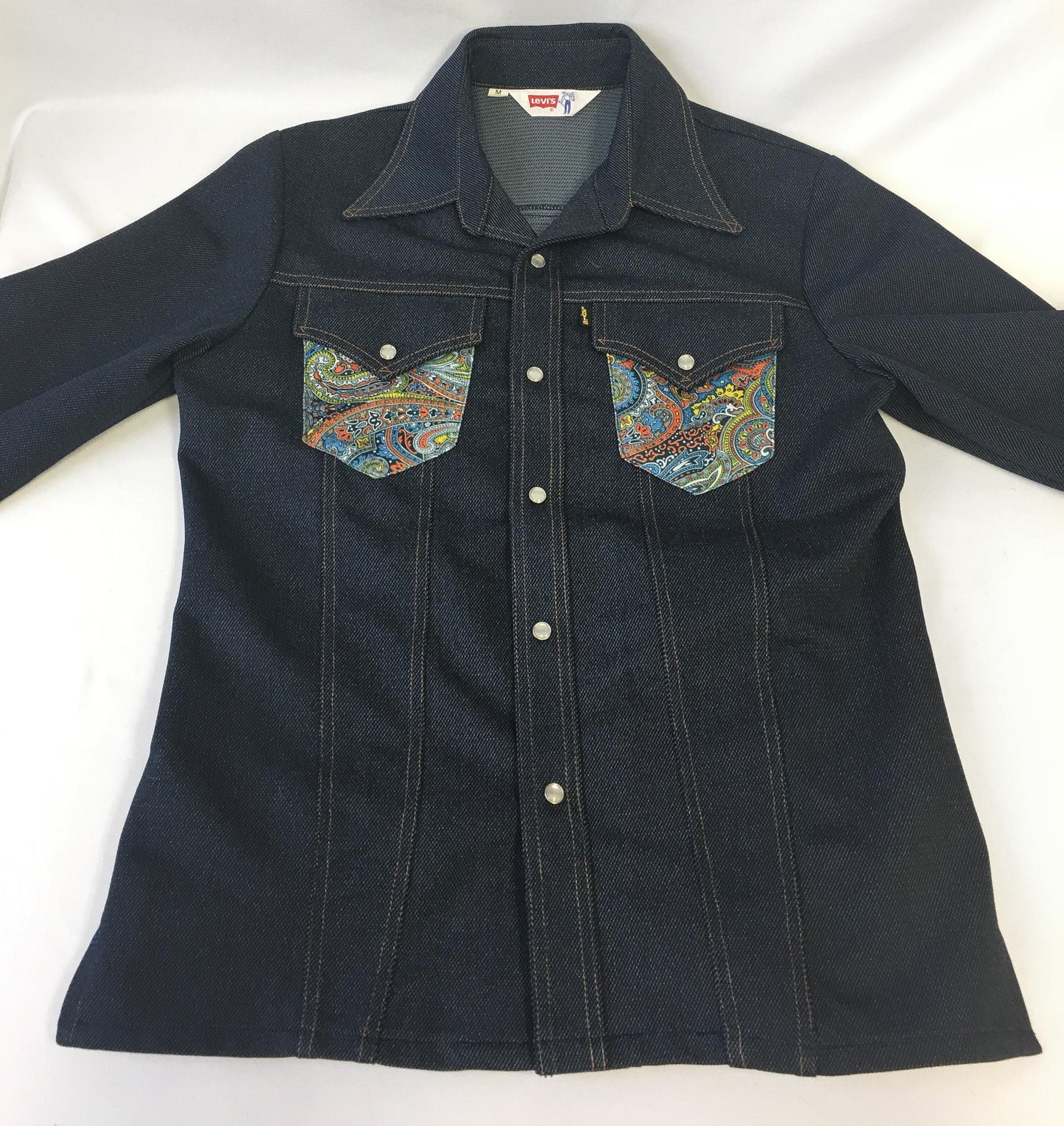 Vintage 60s Levi's Floral Patchwork Dark Wash Button Up, Women's Sz. M, Vintage Western Blouse Top