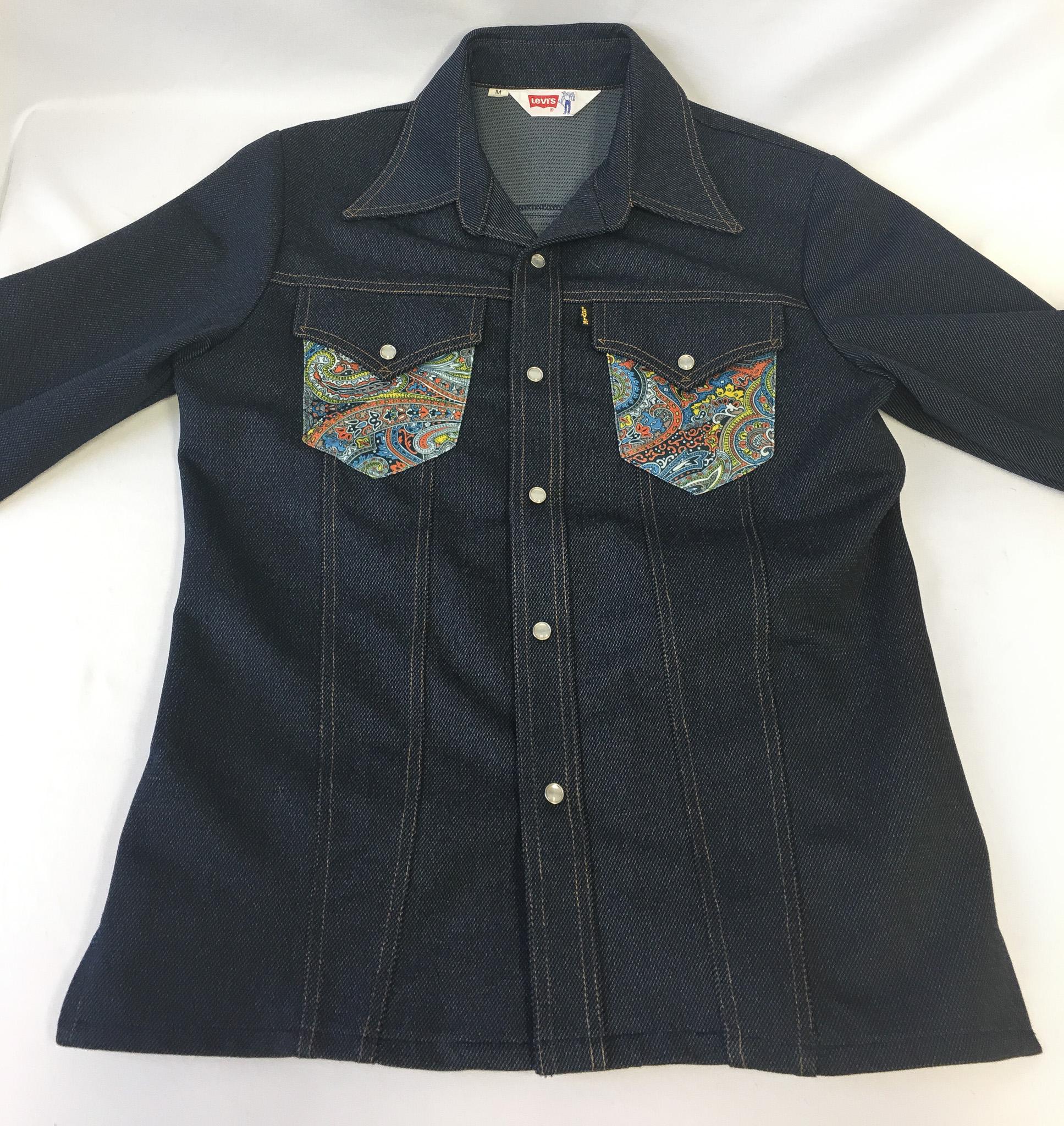 Vintage 60s Levi's Floral Patchwork Dark Wash Button Up, Women's Sz. M, Vintage Western Blouse Top