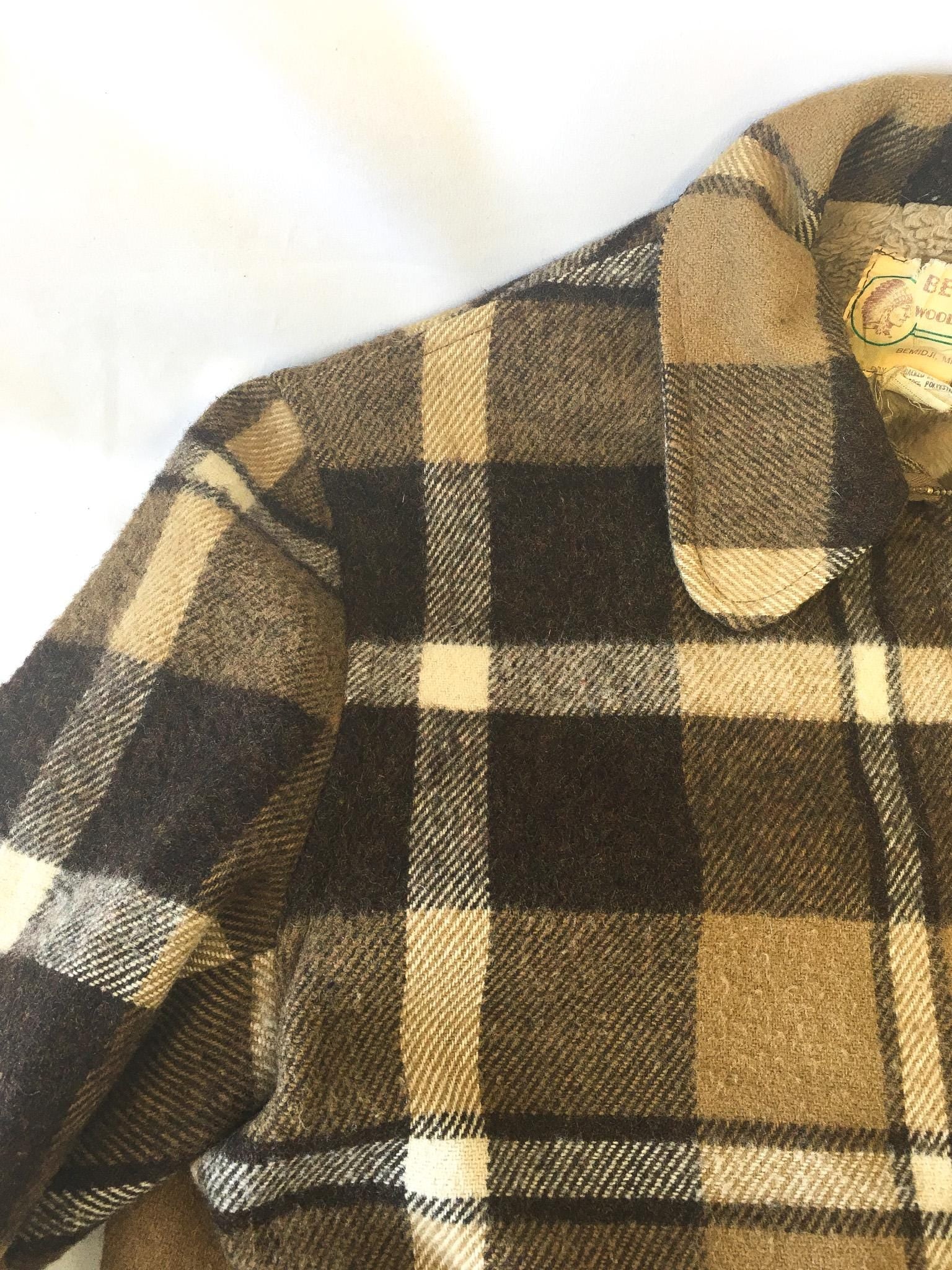 Vintage 90s Bemidji Woolen Mills Brown Plaid Wool Jacket, Sz. 42, Vintage Wool Jacket