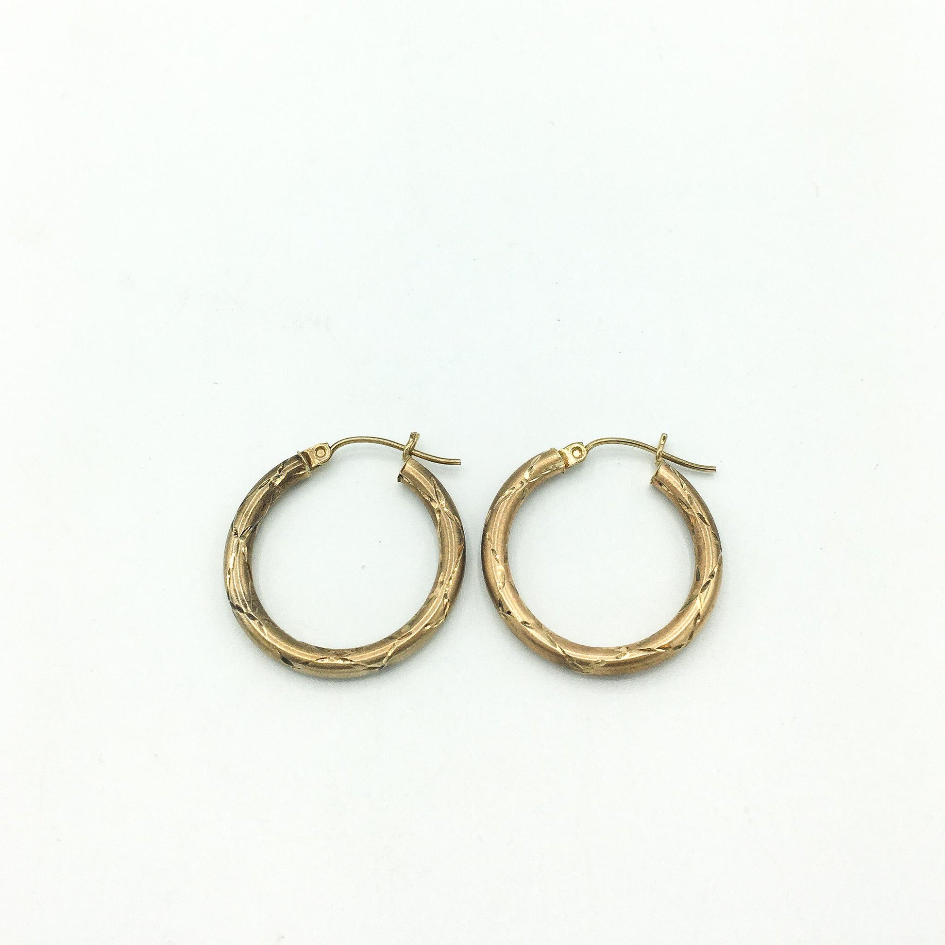 10K Etched Textured Tube Gold Hoop Earrings