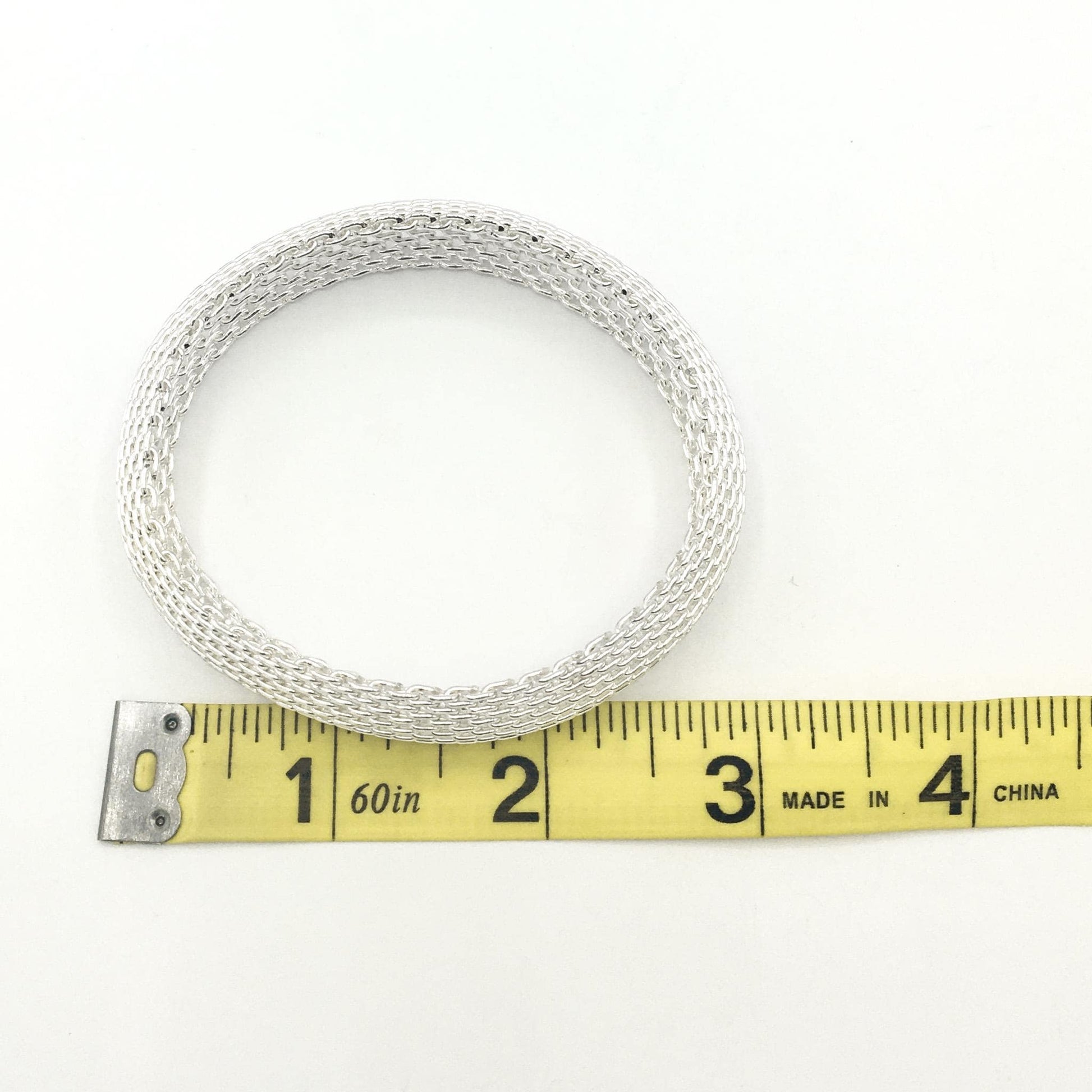 925 Sterling Silver Domed Mesh Bangle Bracelet, .5" Width, 6/5"-7" Circumference
