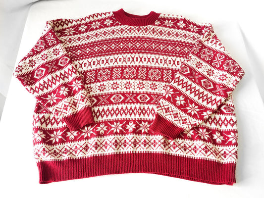 Vintage 80s American Pride Magenta Pink and Cream Fair Isle Crewneck Sweater, Approx. Women's Sz. L - XL, Vintage Festive Holiday Sweater