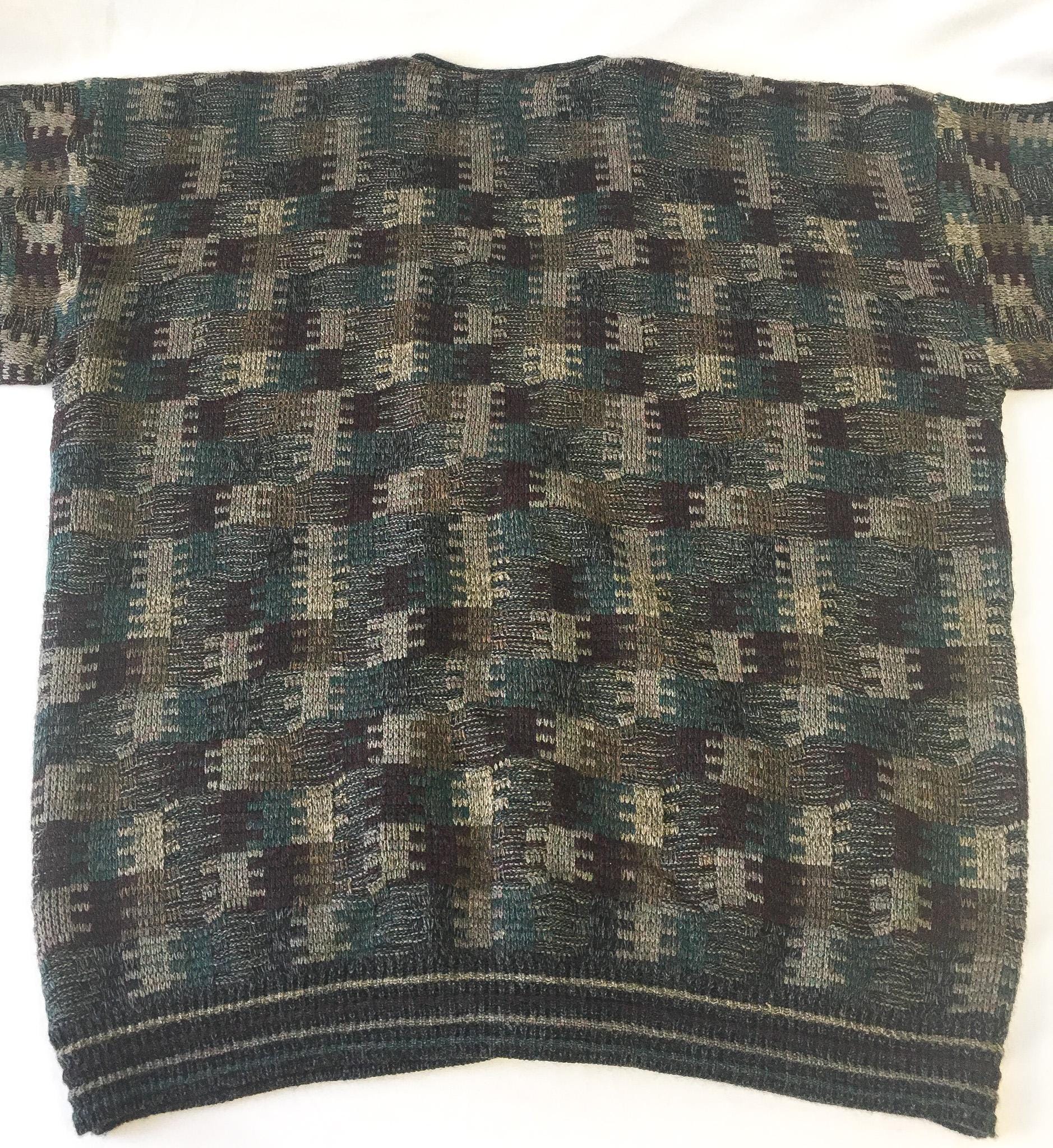 Vintage 90s Lavane Neutral Multicolor Abstract Patterned Cardigan Sweater, Sz. XL, Vintage Grandpa Sweater