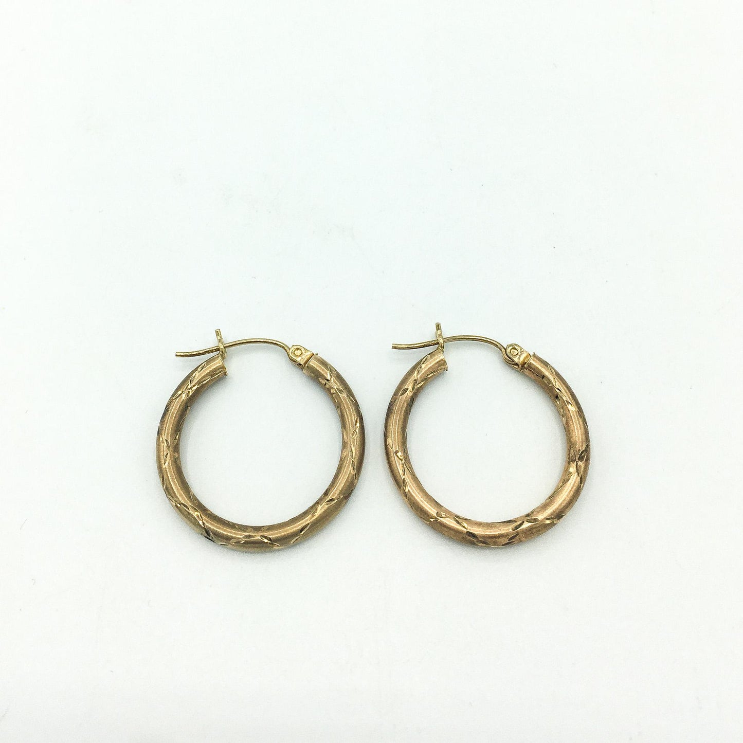 10K Etched Textured Tube Gold Hoop Earrings