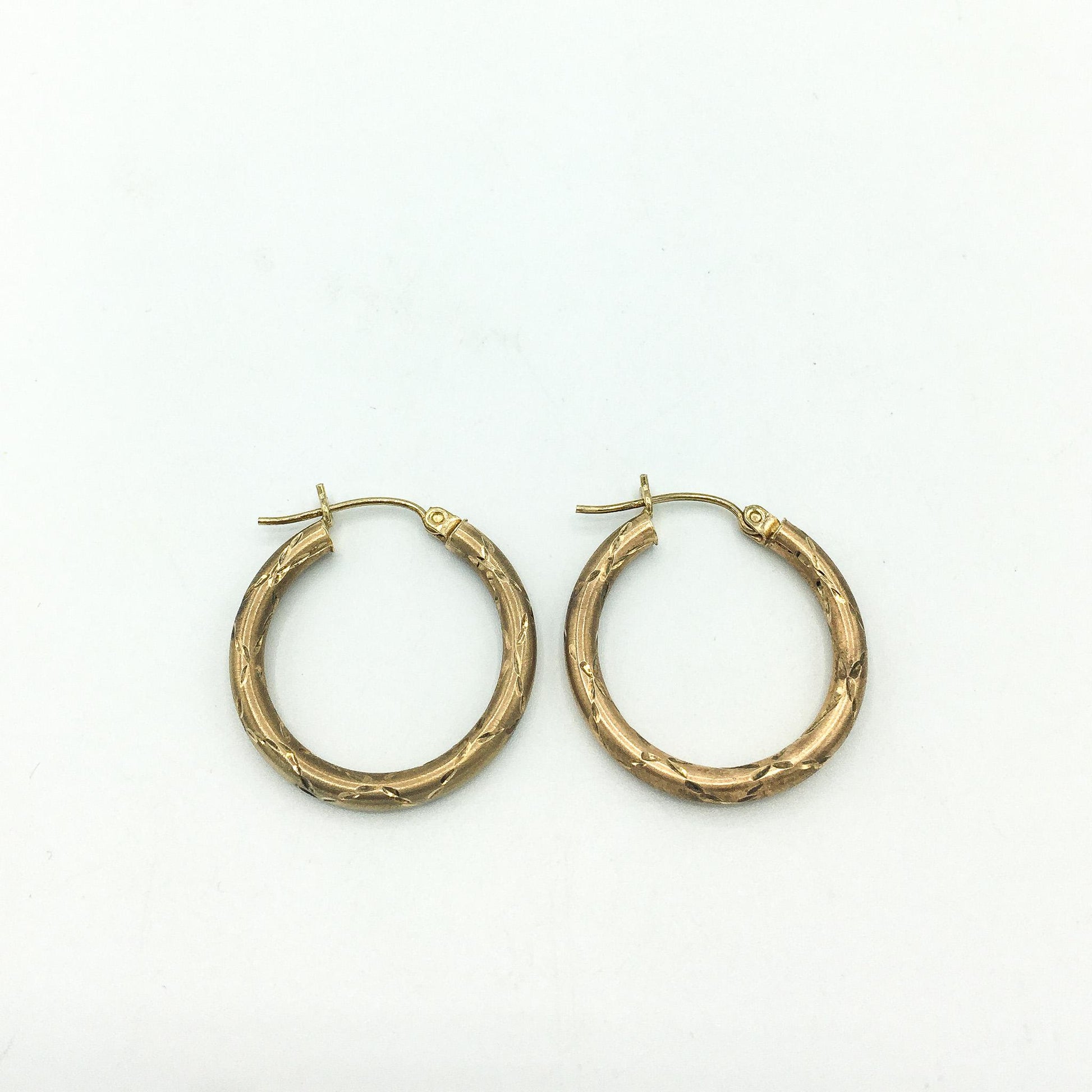 10K Etched Textured Tube Gold Hoop Earrings