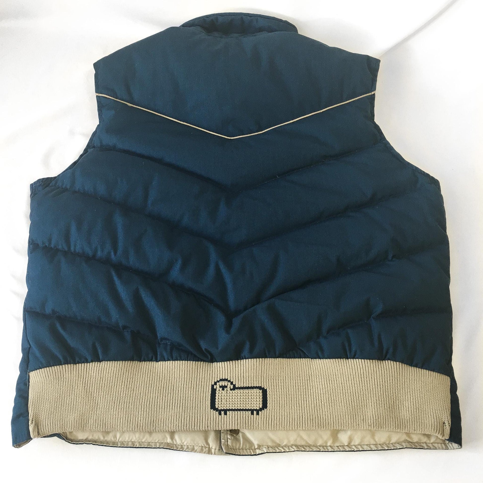 Vintage 80s Woolrich Navy Blue and Beige Down Puffer Vest, Women's Sz. L