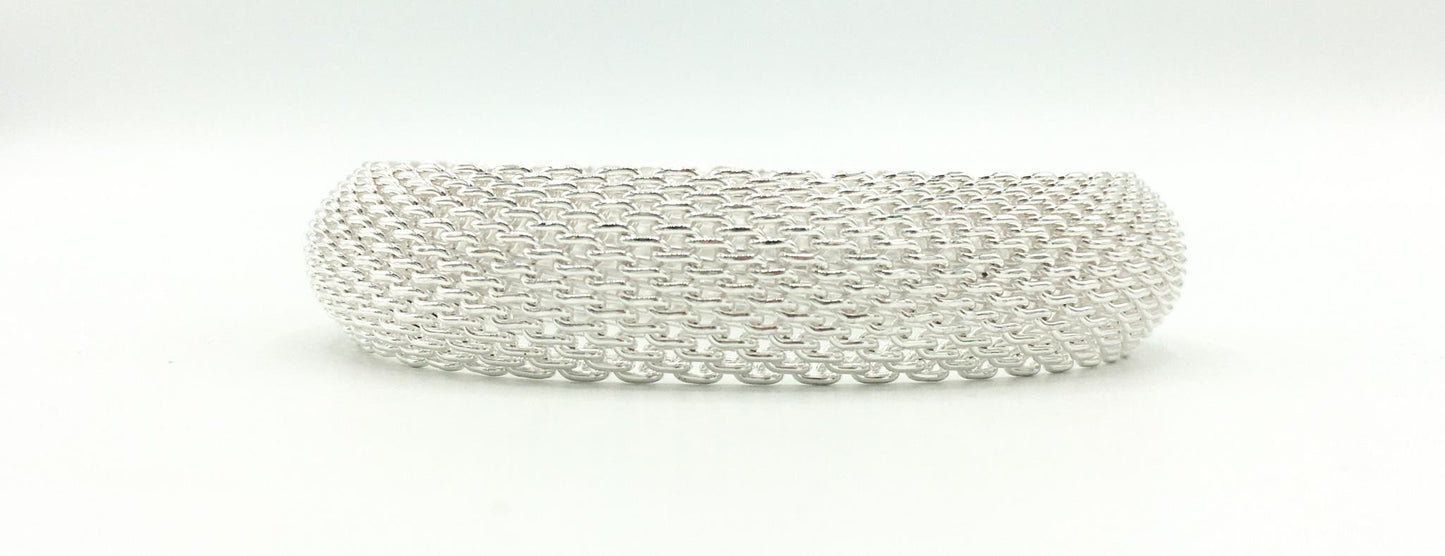 925 Sterling Silver Domed Mesh Bangle Bracelet, .5" Width, 6/5"-7" Circumference