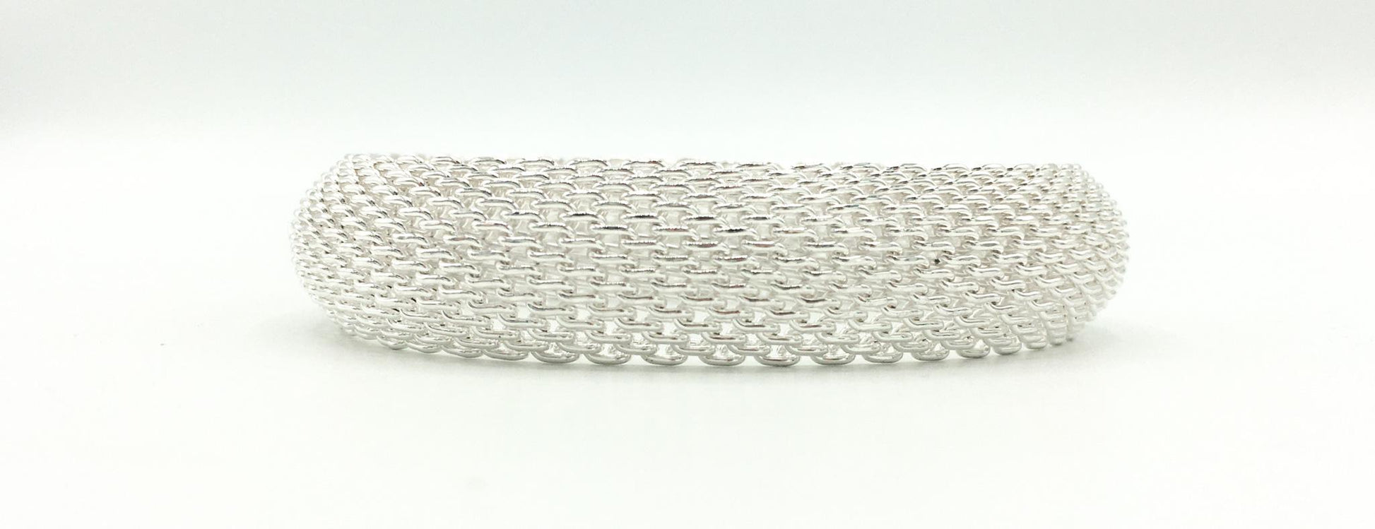 925 Sterling Silver Domed Mesh Bangle Bracelet, .5" Width, 6/5"-7" Circumference