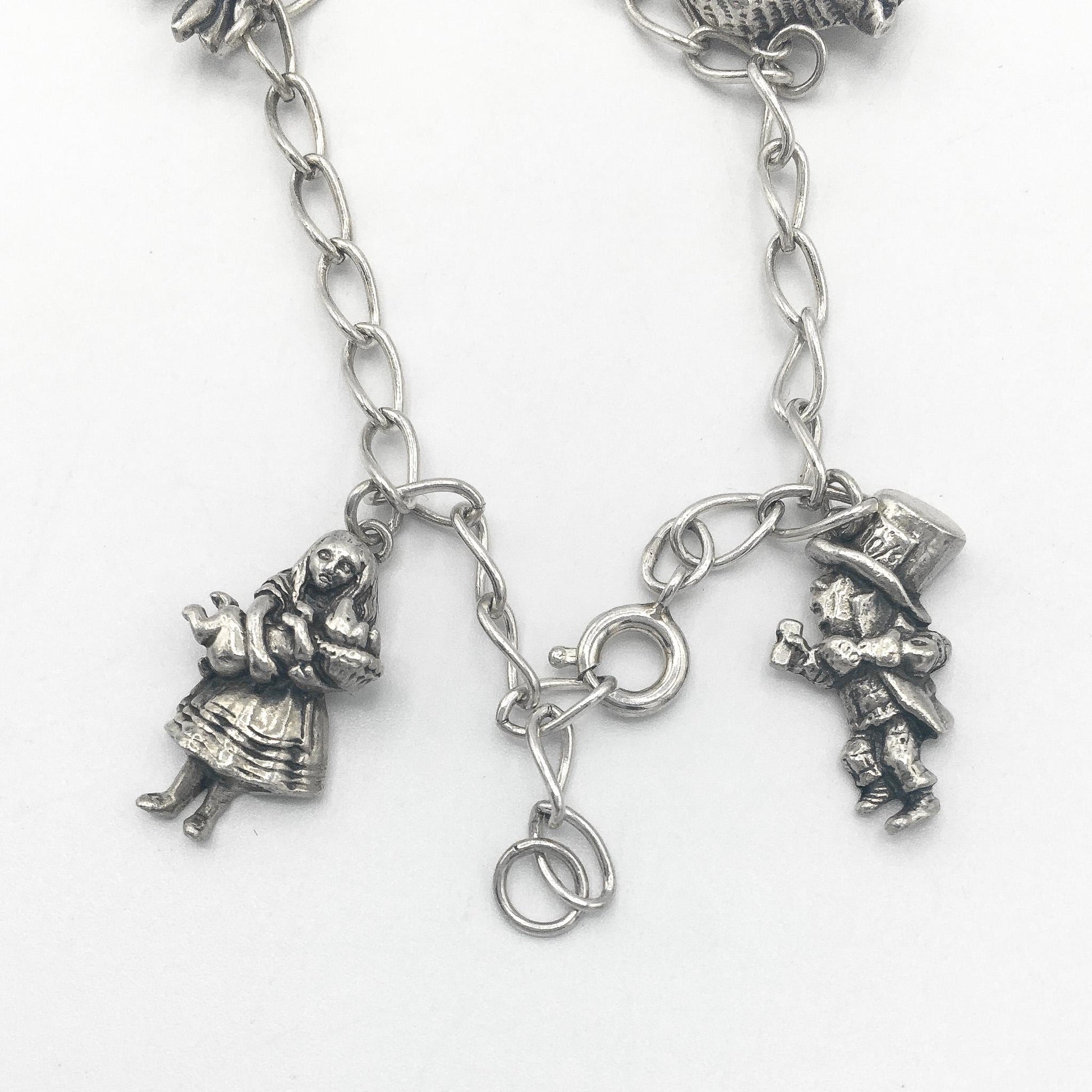 Vintage 1991 Alice in Wonderland Sterling Silver Character Charm Bracelet, 6", Vintage Disney Jewelry