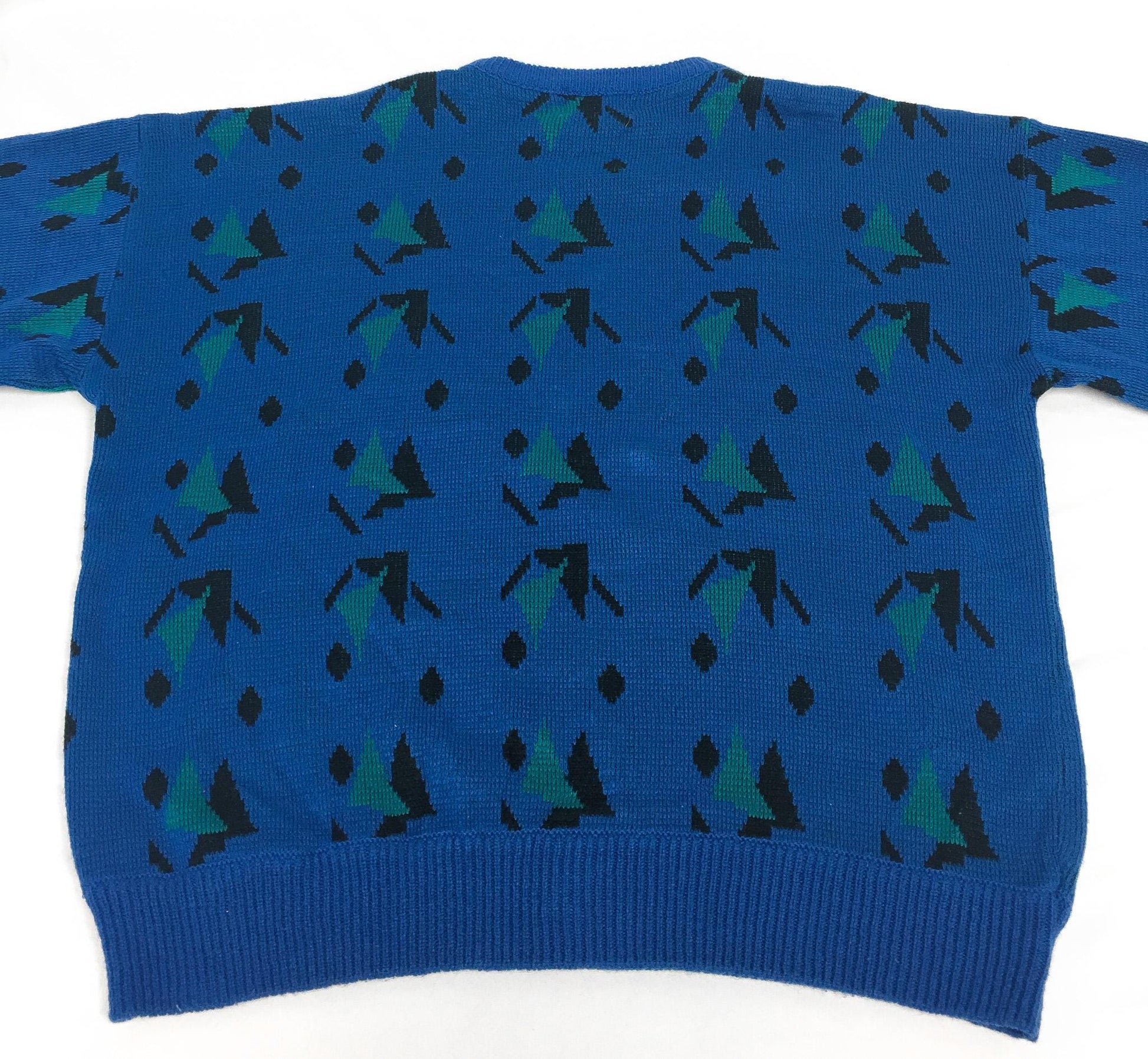 Vintage Wrangler Blue Abstract Geometric Print Sweater, Men's Sz. L, Vintage Grandpa Sweater