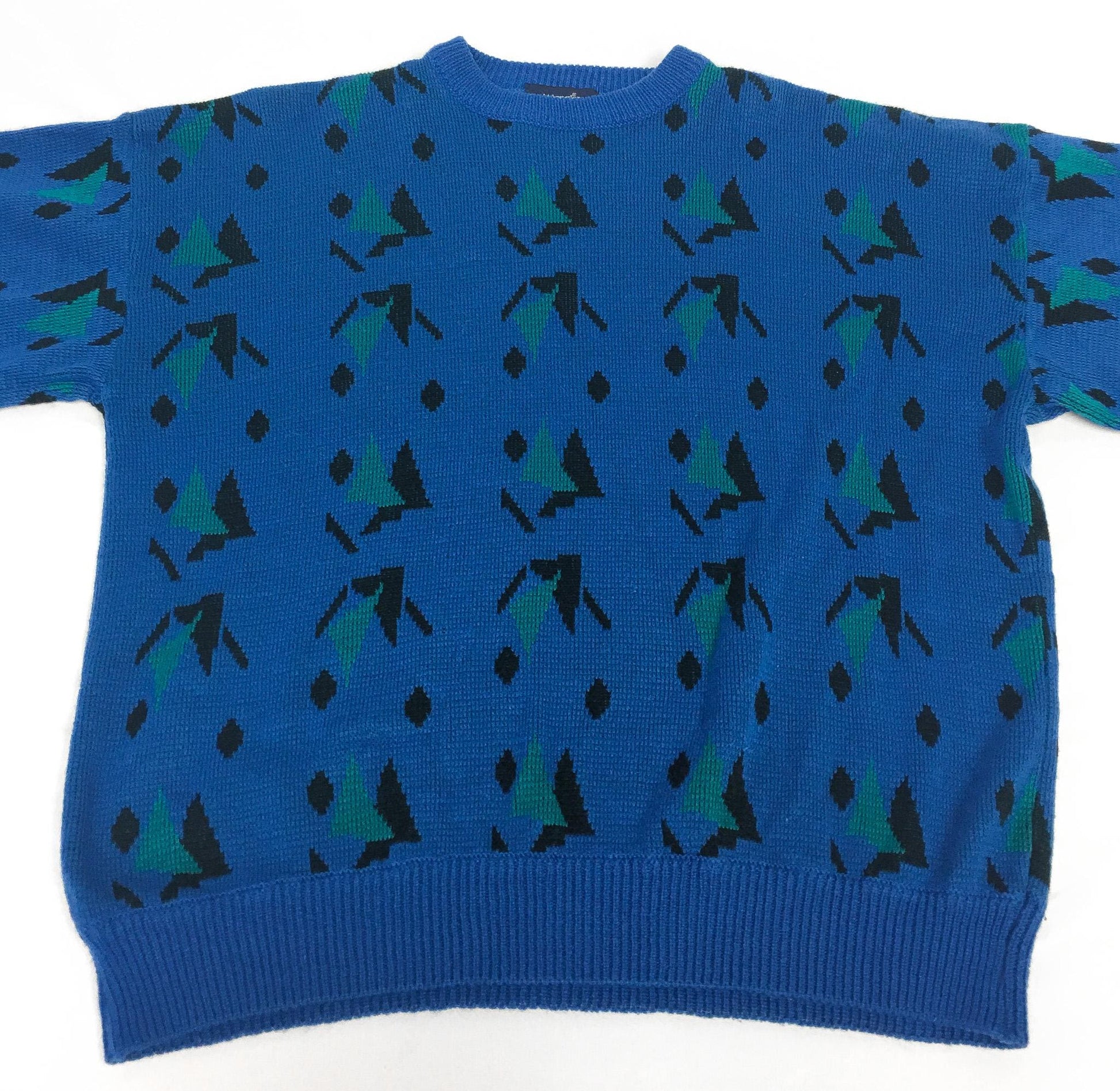 Vintage Wrangler Blue Abstract Geometric Print Sweater, Men's Sz. L, Vintage Grandpa Sweater