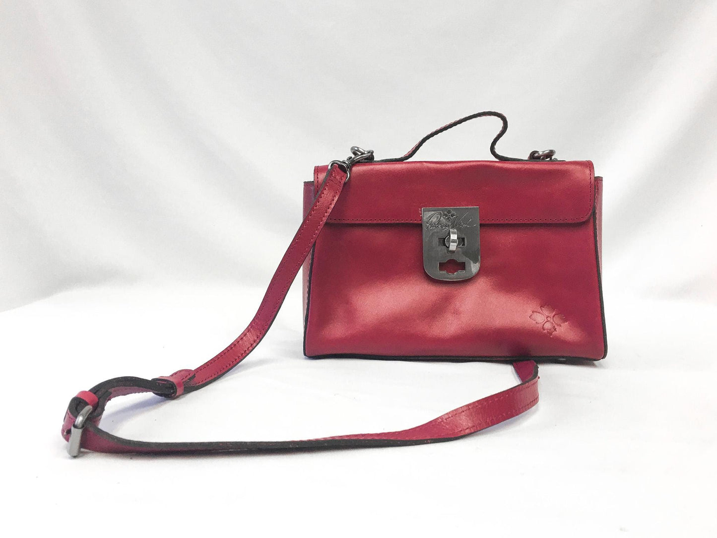 Vintage Inspired Patricia Nash Magenta Carisbrooke Leather Top Handle Crossbody Bag