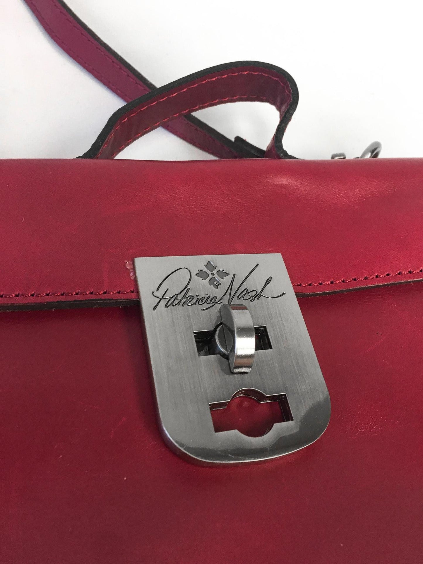 Vintage Inspired Patricia Nash Magenta Carisbrooke Leather Top Handle Crossbody Bag