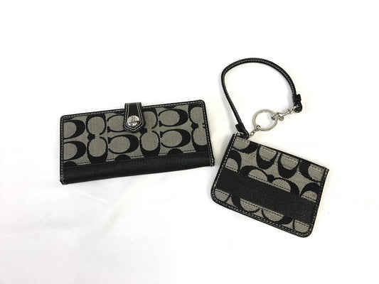 Vintage 00s Coach Black and Beige Signature C Canvas and Leather Wallet and Wristlet Set, Y2K Coach Wallet Handbag