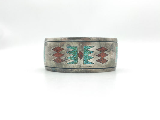 Vintage Tommy Singer Turquoise and Coral Cuff Bracelet, Vintage Navajo Jewelry