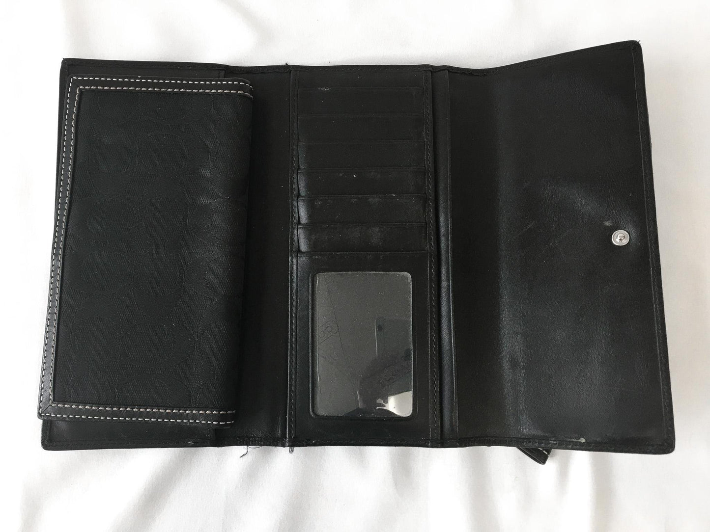 Vintage 00s Coach Signature Black Canvas Leather Trim Wallet, Y2K Coach Wallet Handbag
