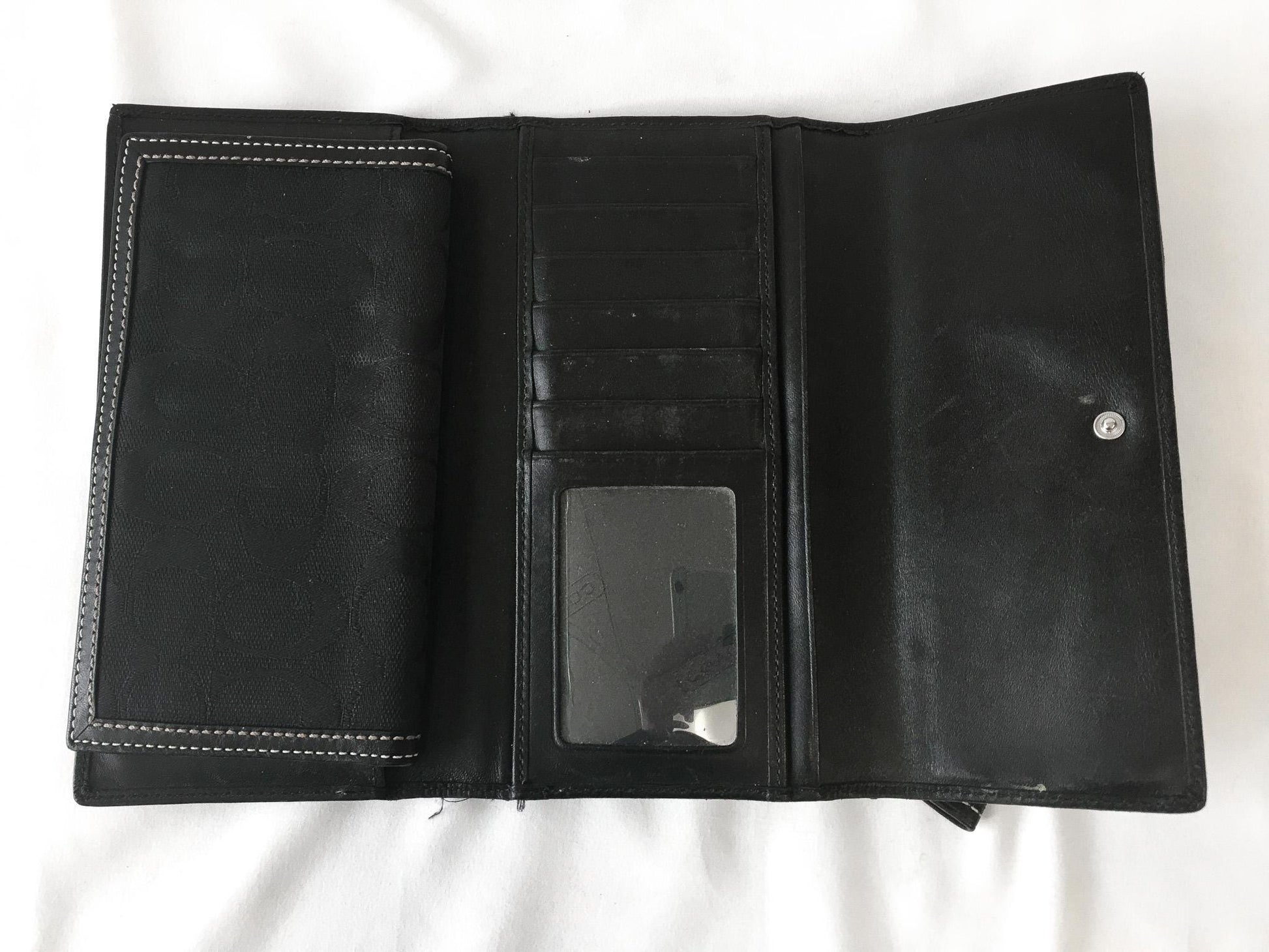 Vintage 00s Coach Signature Black Canvas Leather Trim Wallet, Y2K Coach Wallet Handbag