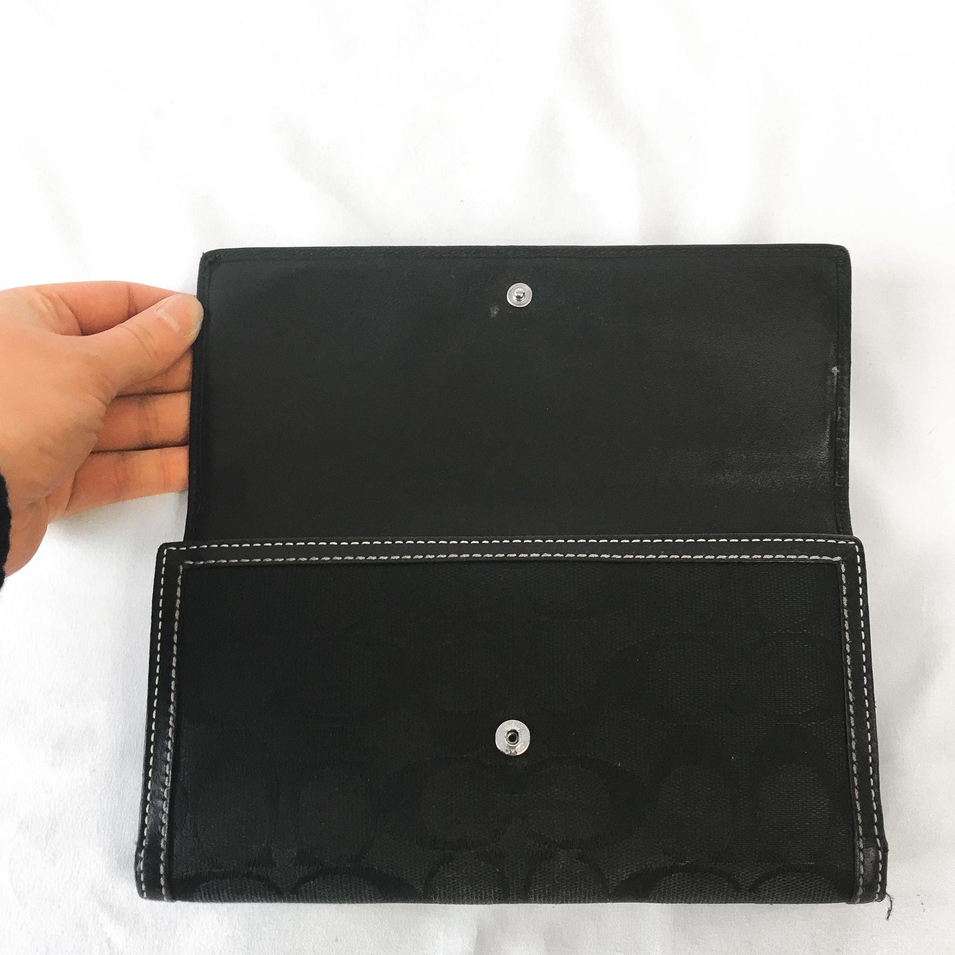 Vintage 00s Coach Signature Black Canvas Leather Trim Wallet, Y2K Coach Wallet Handbag