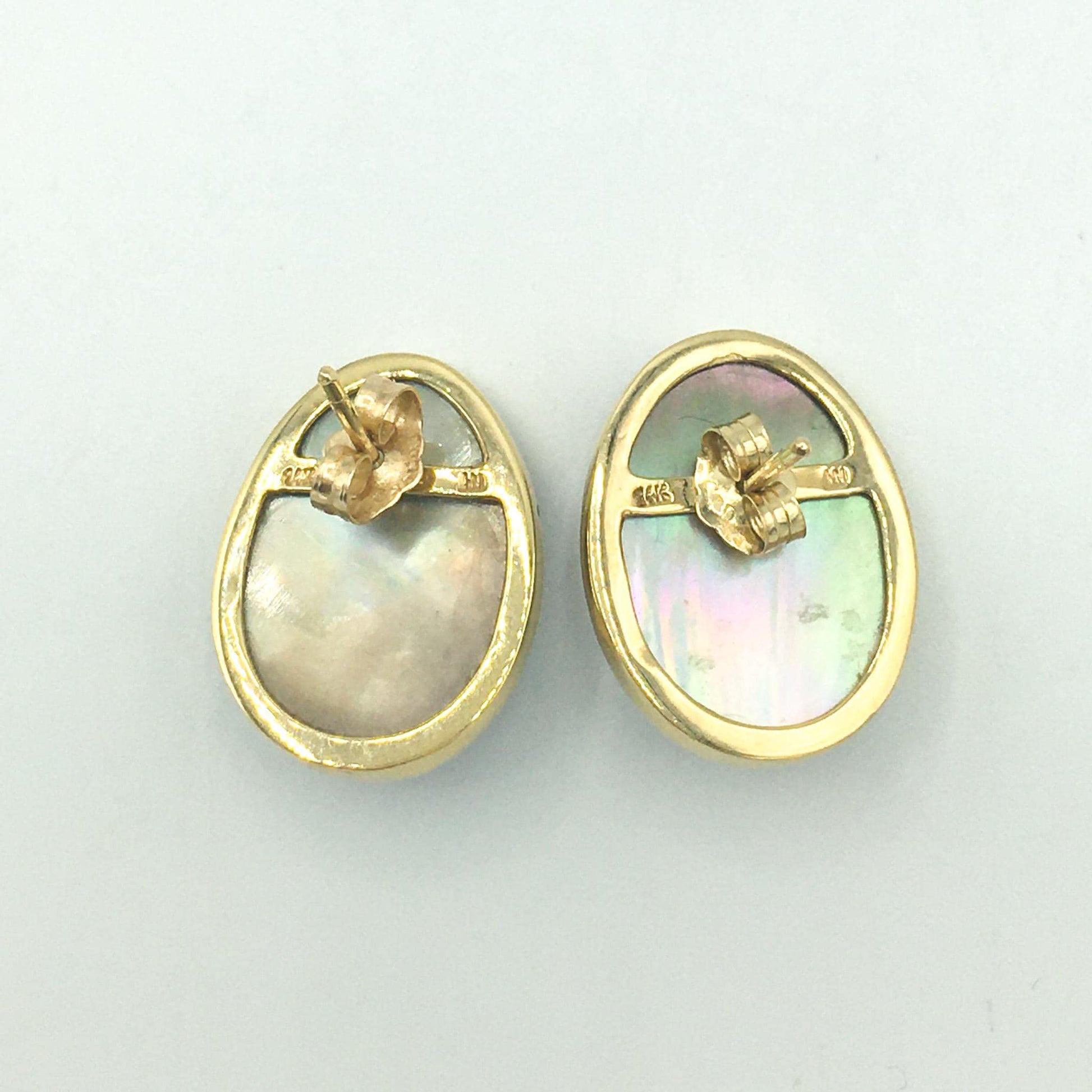 24K Gold Edge Blister Pearl Oval Stud Earrings, Unique Colored Pearl Earrings