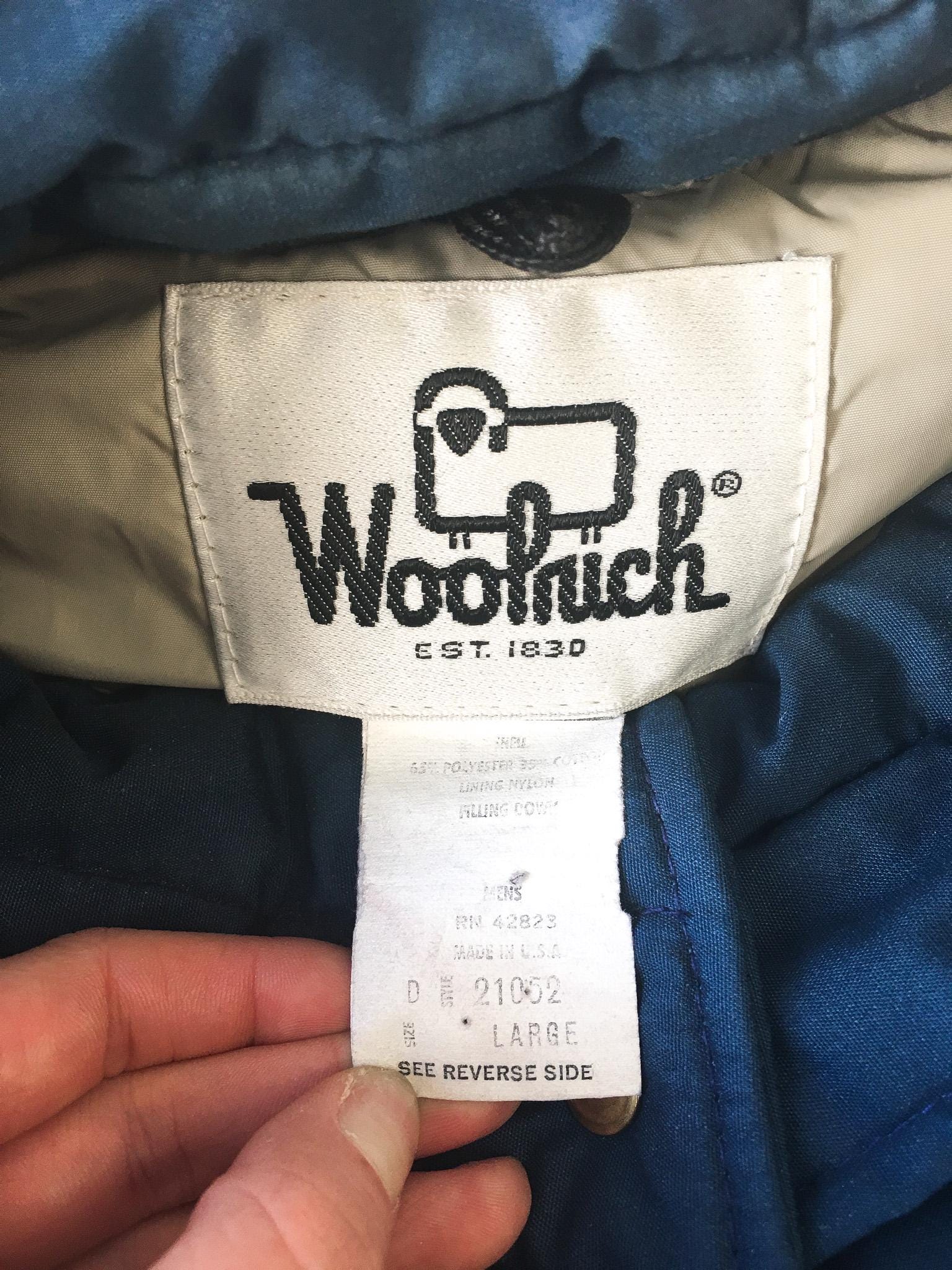 Vintage 80s Woolrich Navy Blue and Beige Down Puffer Vest, Women's Sz. L