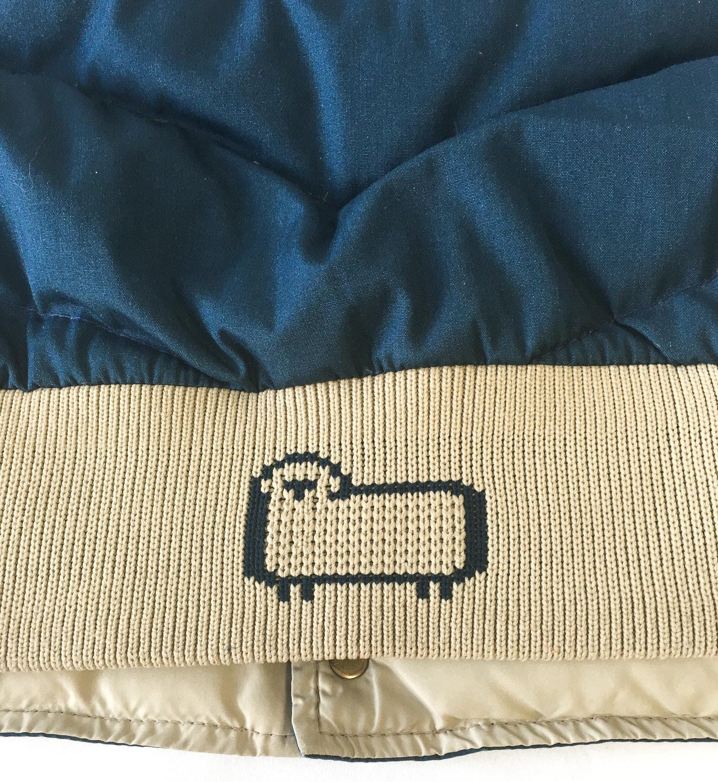 Vintage 80s Woolrich Navy Blue and Beige Down Puffer Vest, Women's Sz. L