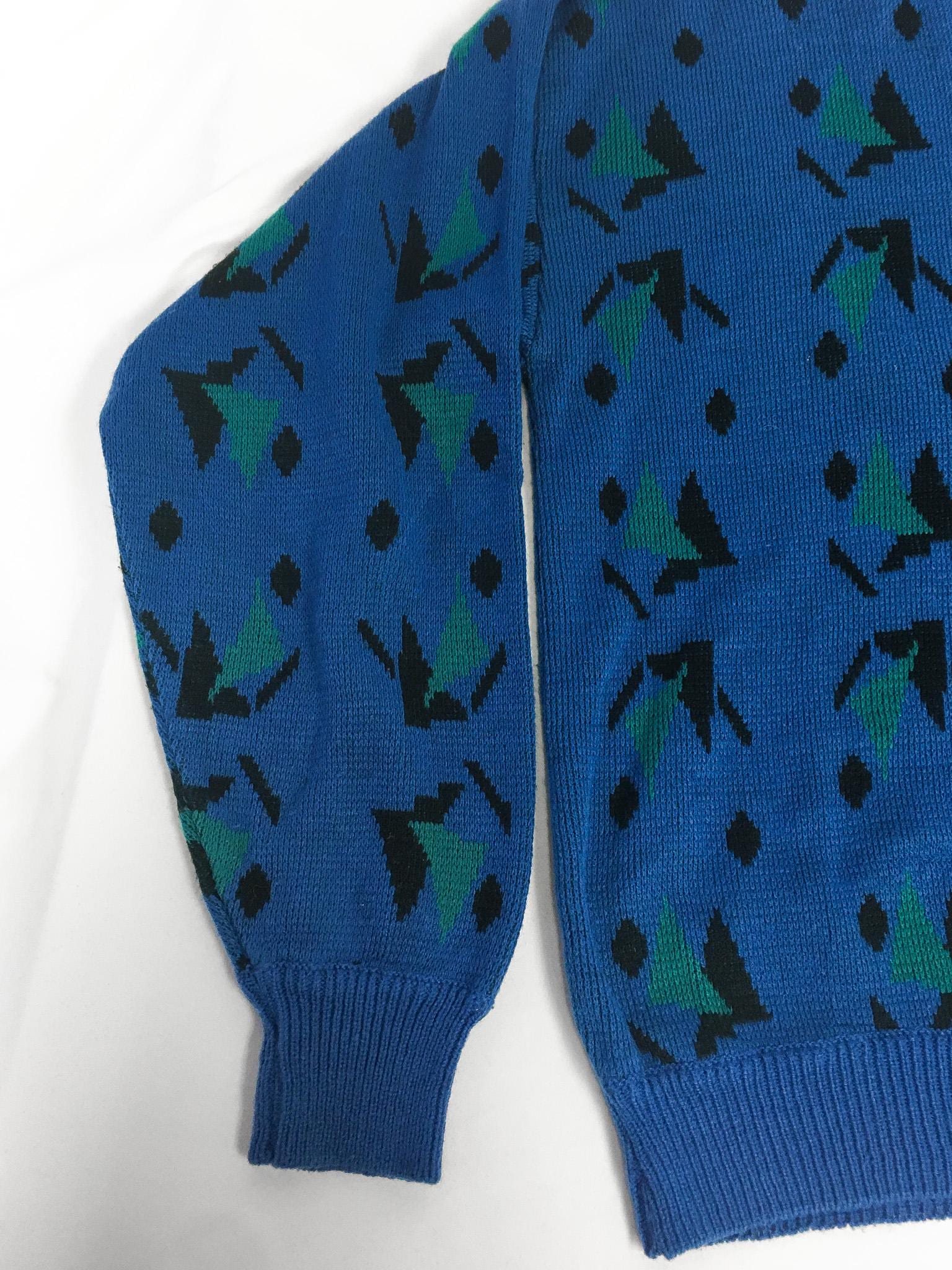 Vintage Wrangler Blue Abstract Geometric Print Sweater, Men's Sz. L, Vintage Grandpa Sweater