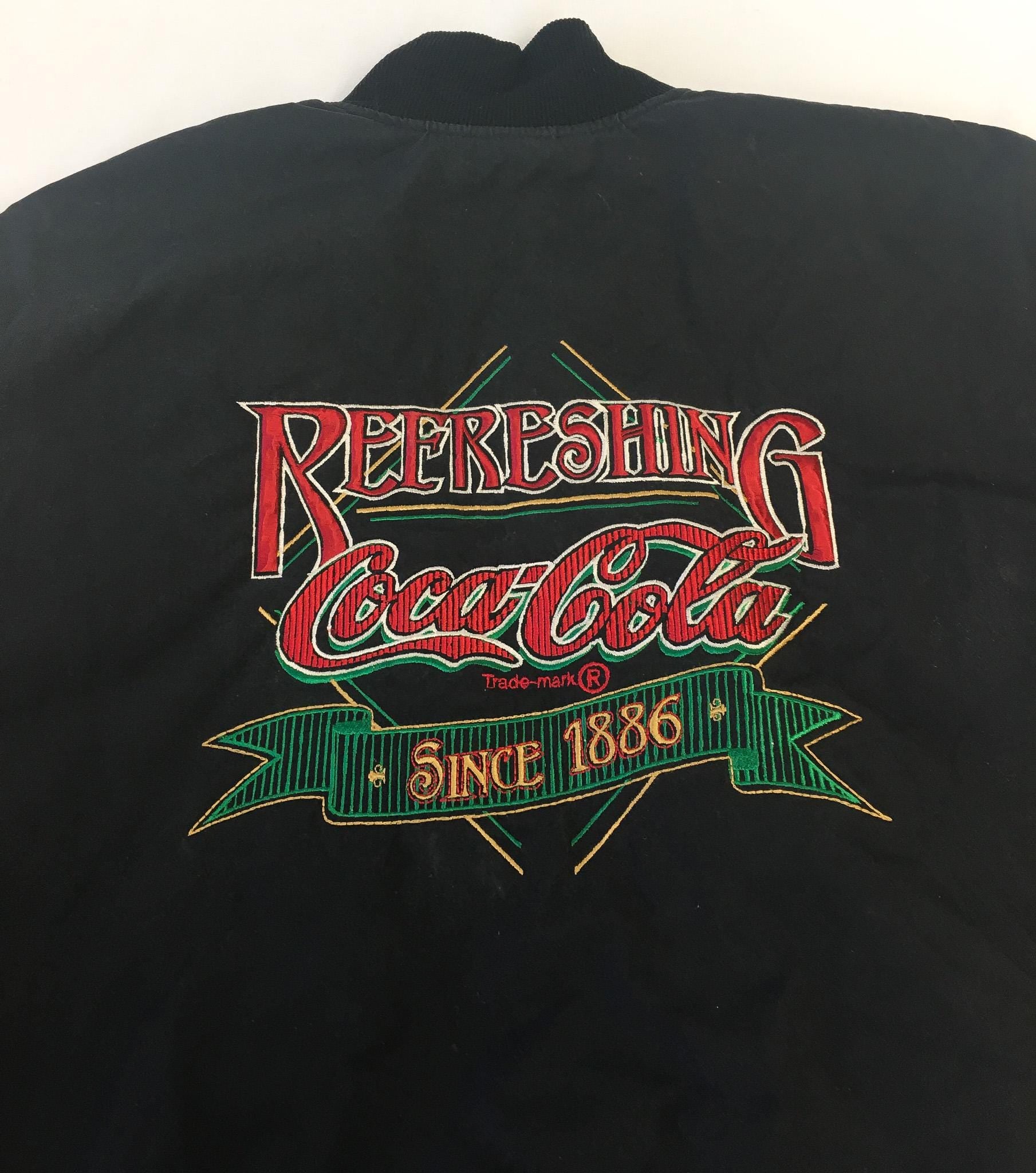 Vintage 90s Cocoa Cola Black Embroidered Bomber Jacket, Men's Sz. L, Vintage Cocoa Cola Apparel