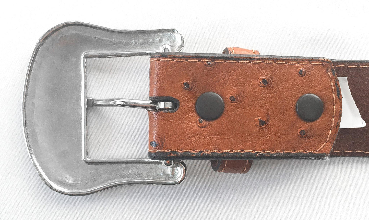 Vintage Ostrich Faux Leather Silver Toned Woven Concho Belt, Sz. 44, Vintage Western Belt