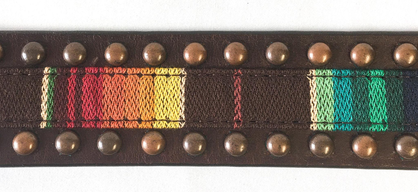 NWT Ariat Serape Copper Rainbow Woven Leather Studded Belt, Women's Sz. M, Vintage Western Belt