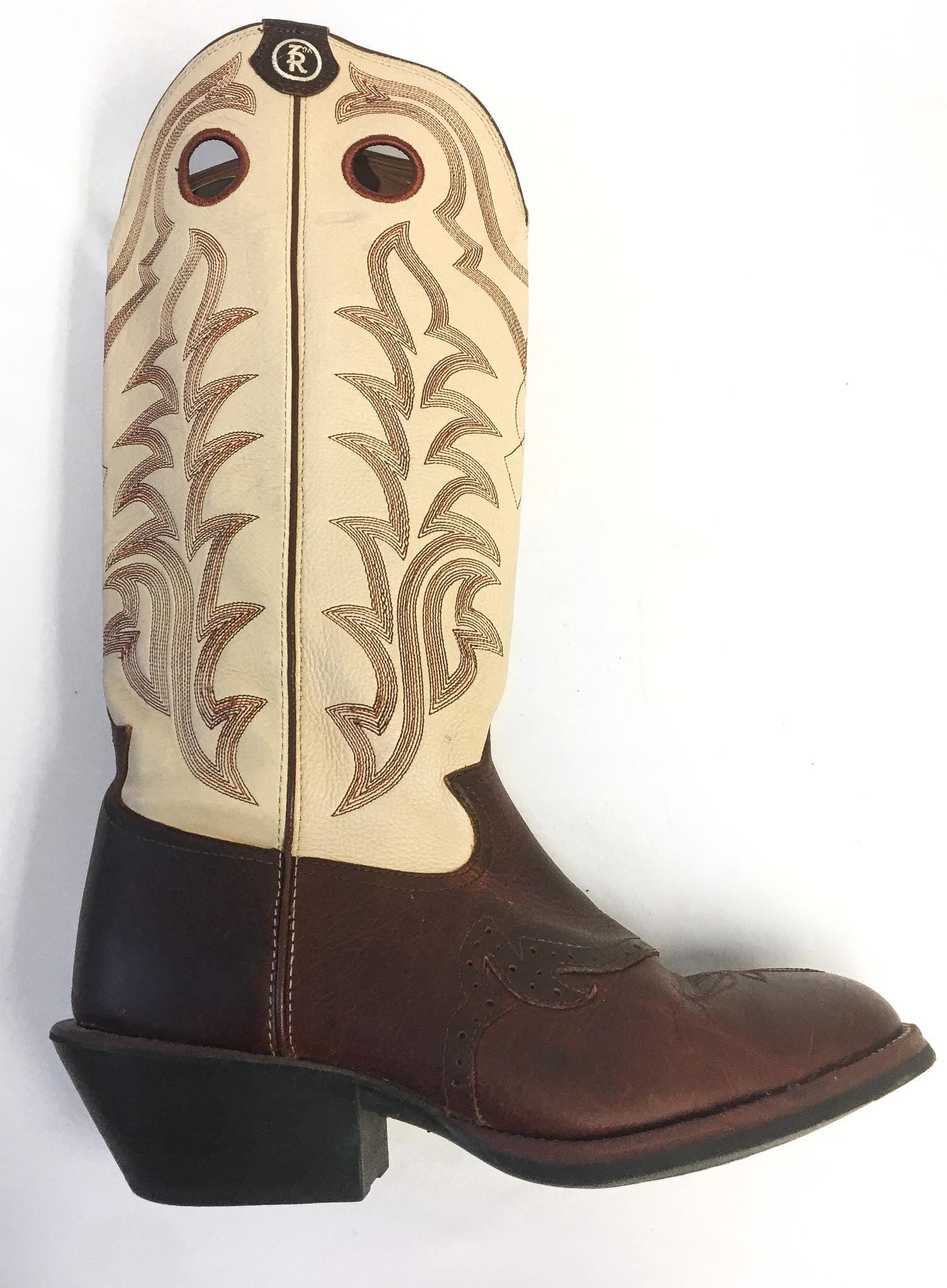Vintage Inspired Tony Lama Cream Brown Buckaroo Tall Leather Cowboy Boots, Style #RR1013, Men's Sz. 11D, Vintage Western Boots