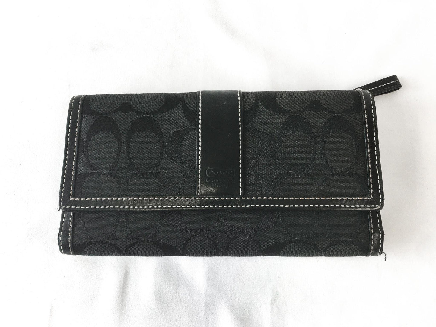 Vintage 00s Coach Signature Black Canvas Leather Trim Wallet, Y2K Coach Wallet Handbag