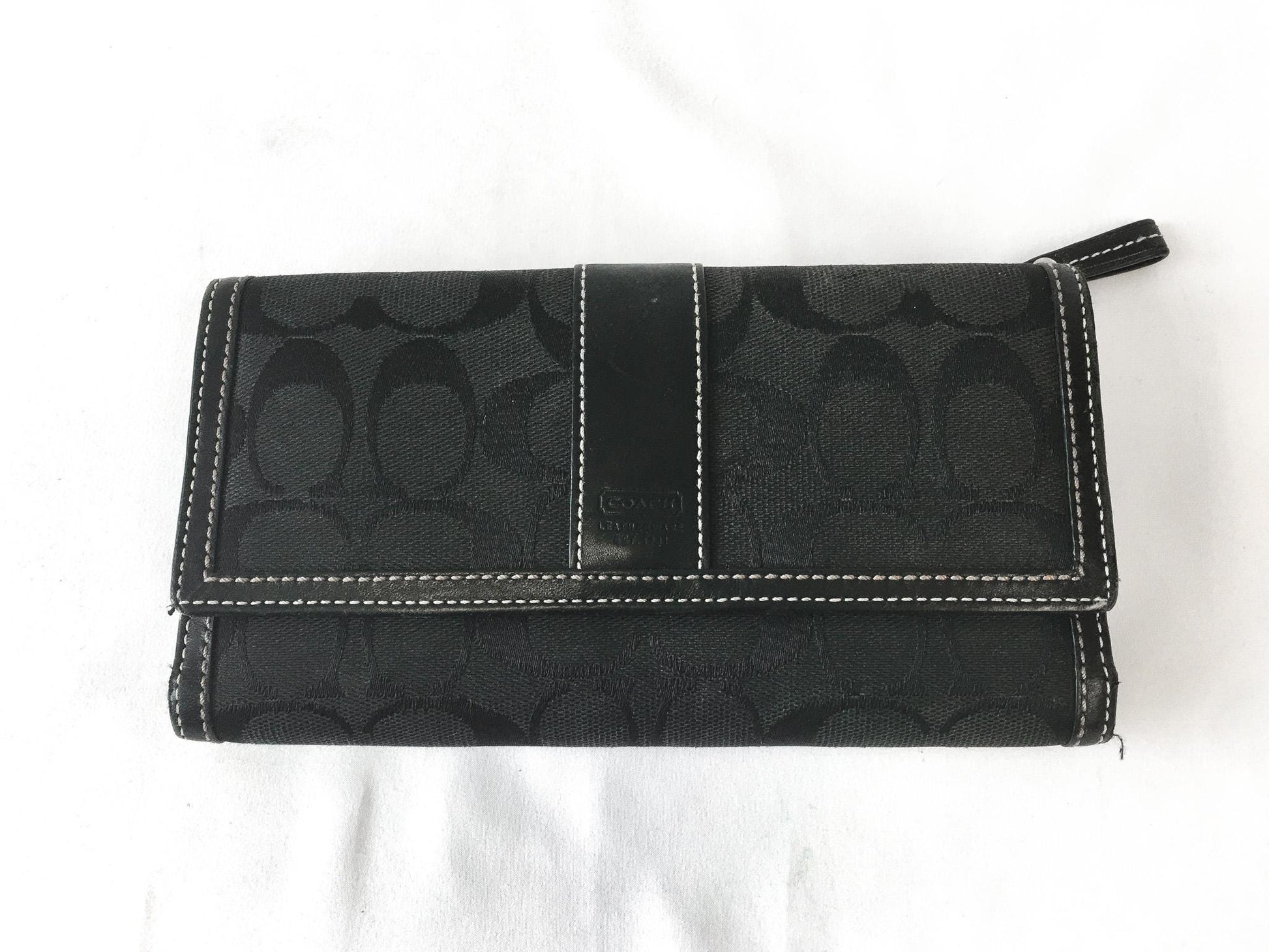 Vintage 00s Coach Signature Black Canvas Leather Trim Wallet, Y2K Coach Wallet Handbag
