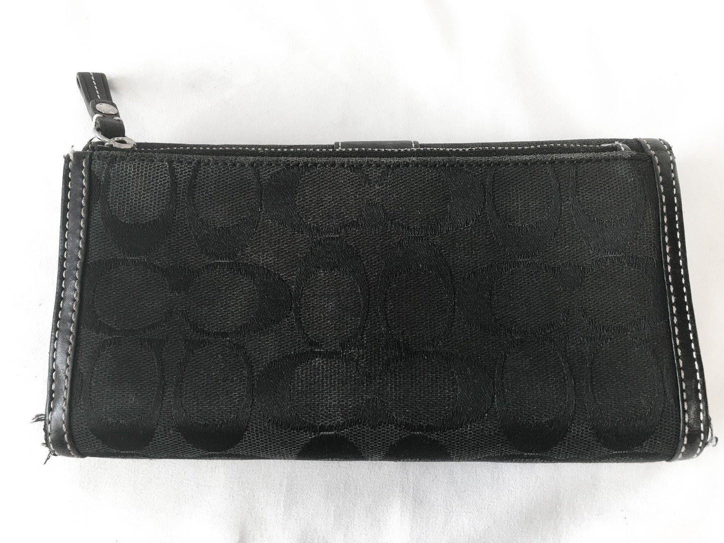 Vintage 00s Coach Signature Black Canvas Leather Trim Wallet, Y2K Coach Wallet Handbag