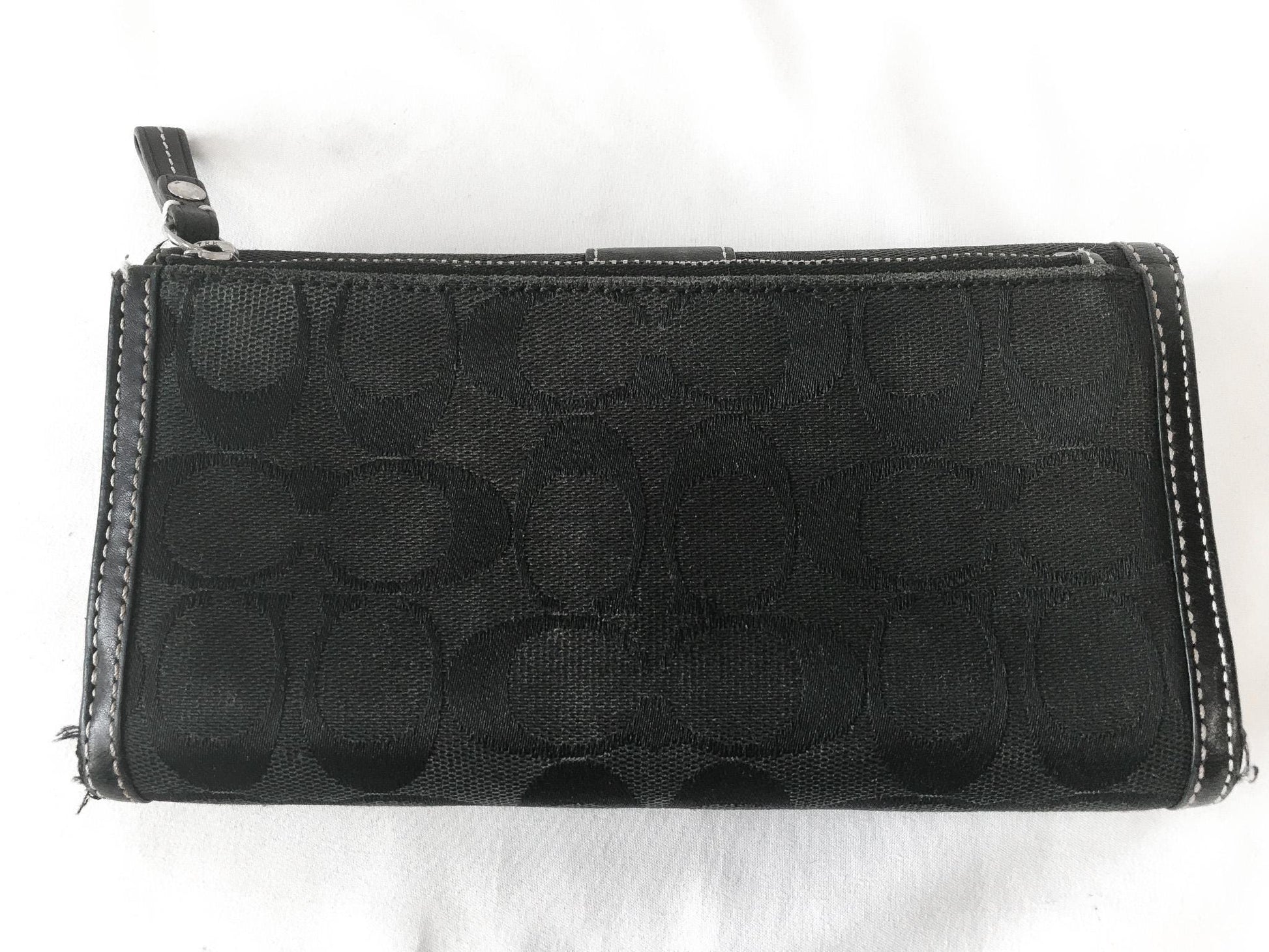 Vintage 00s Coach Signature Black Canvas Leather Trim Wallet, Y2K Coach Wallet Handbag