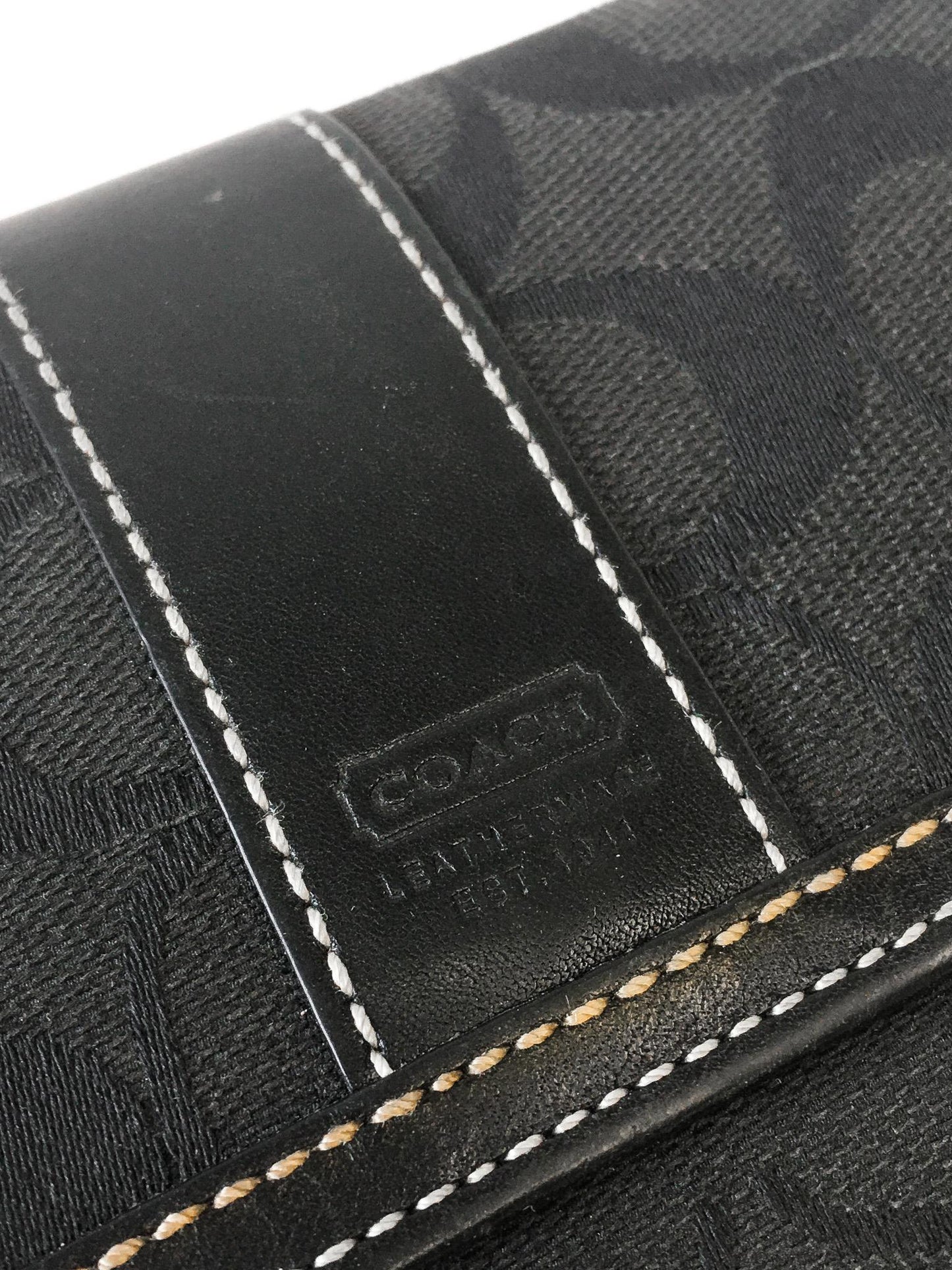 Vintage 00s Coach Signature Black Canvas Leather Trim Wallet, Y2K Coach Wallet Handbag