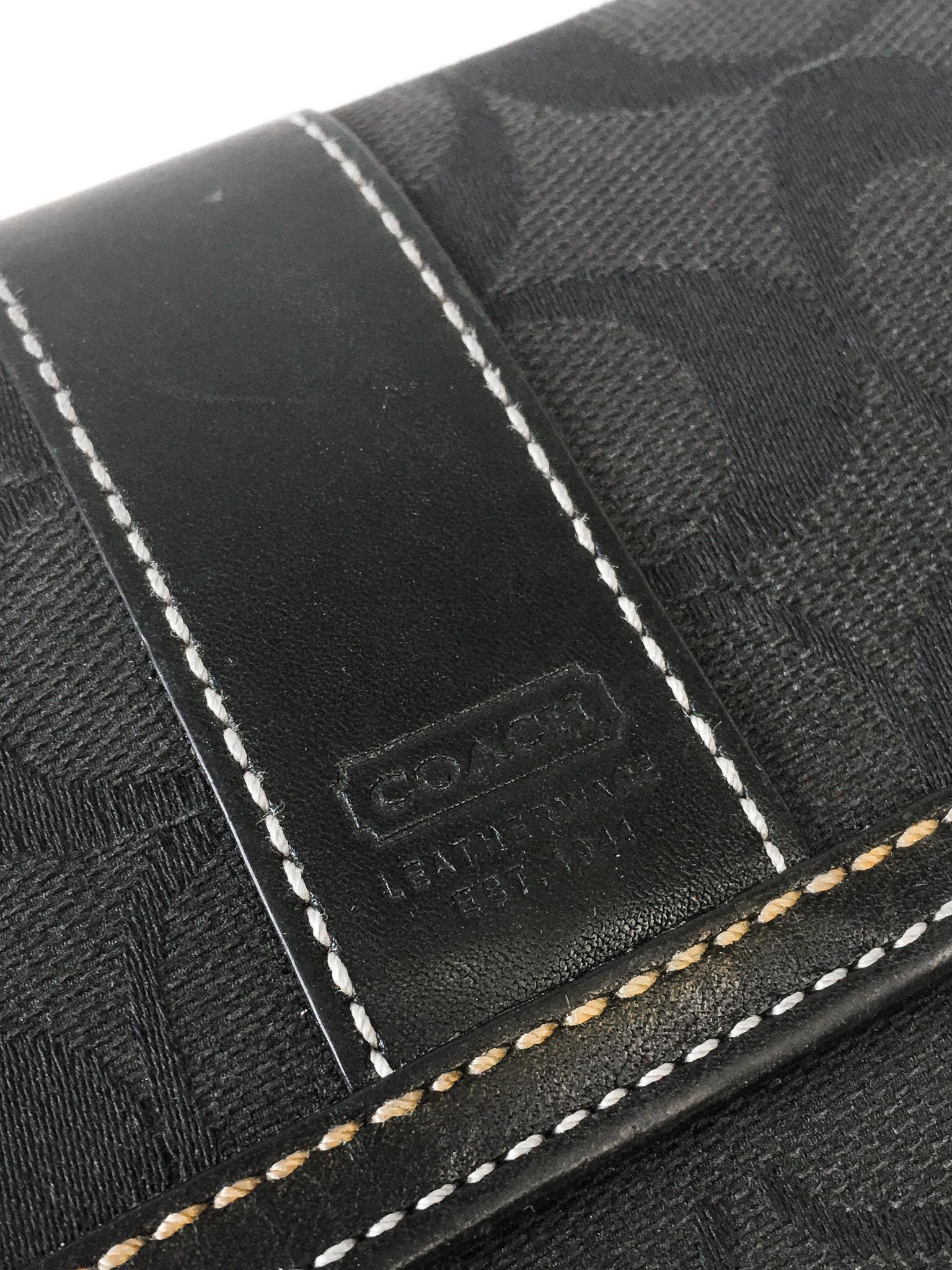 Vintage 00s Coach Signature Black Canvas Leather Trim Wallet, Y2K Coach Wallet Handbag