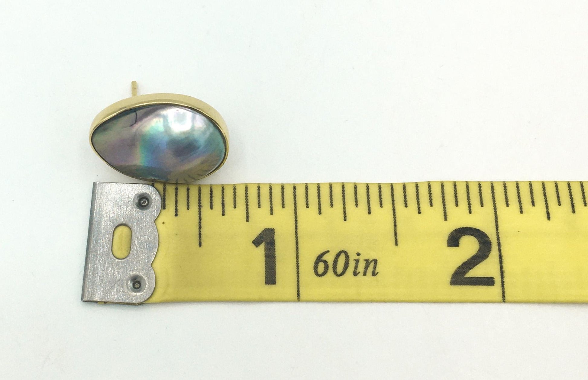 24K Gold Edge Blister Pearl Oval Stud Earrings, Unique Colored Pearl Earrings