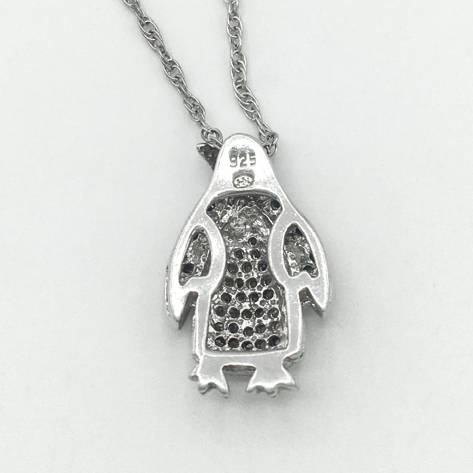 925 Heng Ngai Diamond and Marcasite Penguin Necklace on 925 20" Rope Chain
