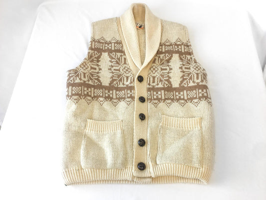 Vintage 70s Lobo by Pendleton Cream/Off-White Brown Navajo Patterned Wool Sherpa Lined Vest, Men's Sz. M, Vintage Western Vest