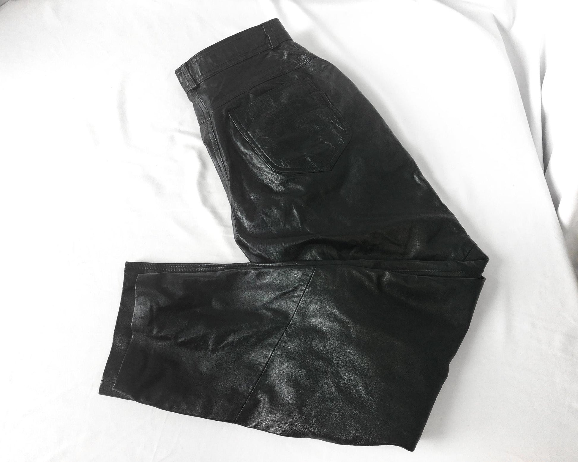 Vintage Wilson's Leather Black Leather Straight Leg Pants, Women's Sz. 27" x 28", Casual Leather Biker Motorcycle Pants