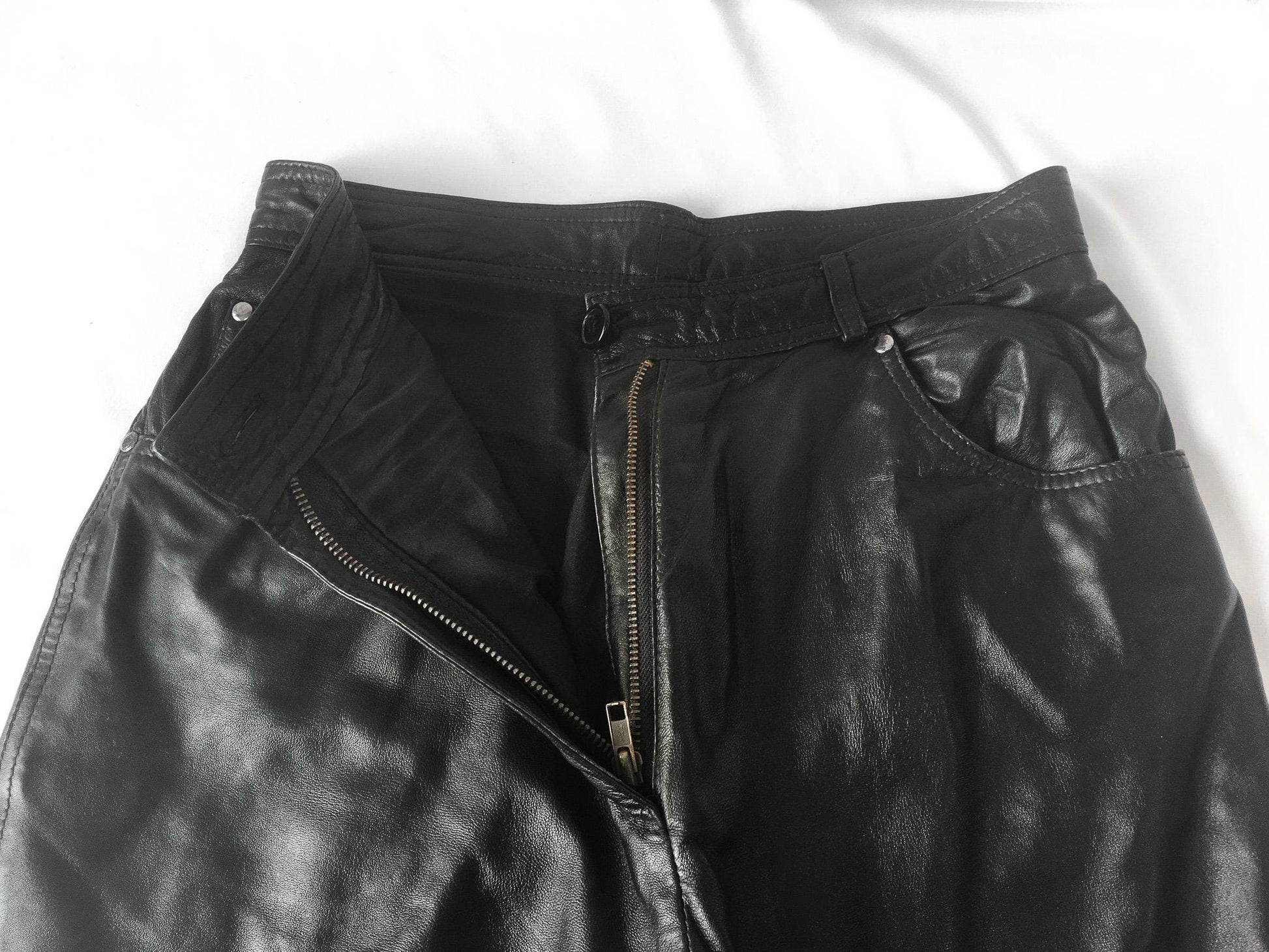 Vintage Wilson's Leather Black Leather Straight Leg Pants, Women's Sz. 27" x 28", Casual Leather Biker Motorcycle Pants