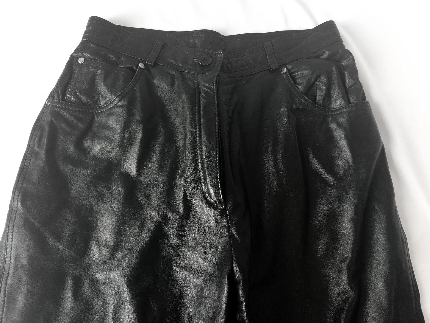 Vintage Wilson's Leather Black Leather Straight Leg Pants, Women's Sz. 27" x 28", Casual Leather Biker Motorcycle Pants