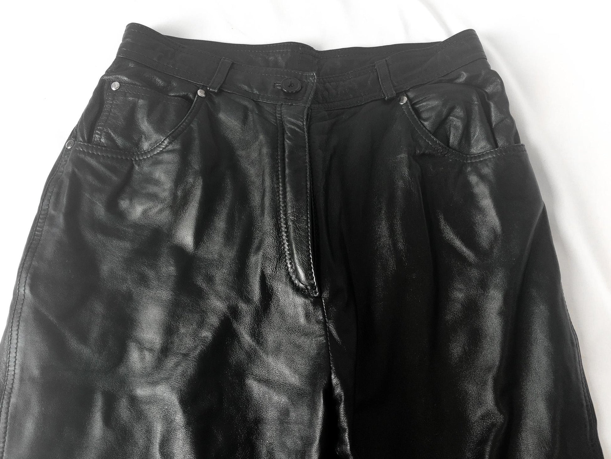 Vintage Wilson's Leather Black Leather Straight Leg Pants, Women's Sz. 27" x 28", Casual Leather Biker Motorcycle Pants