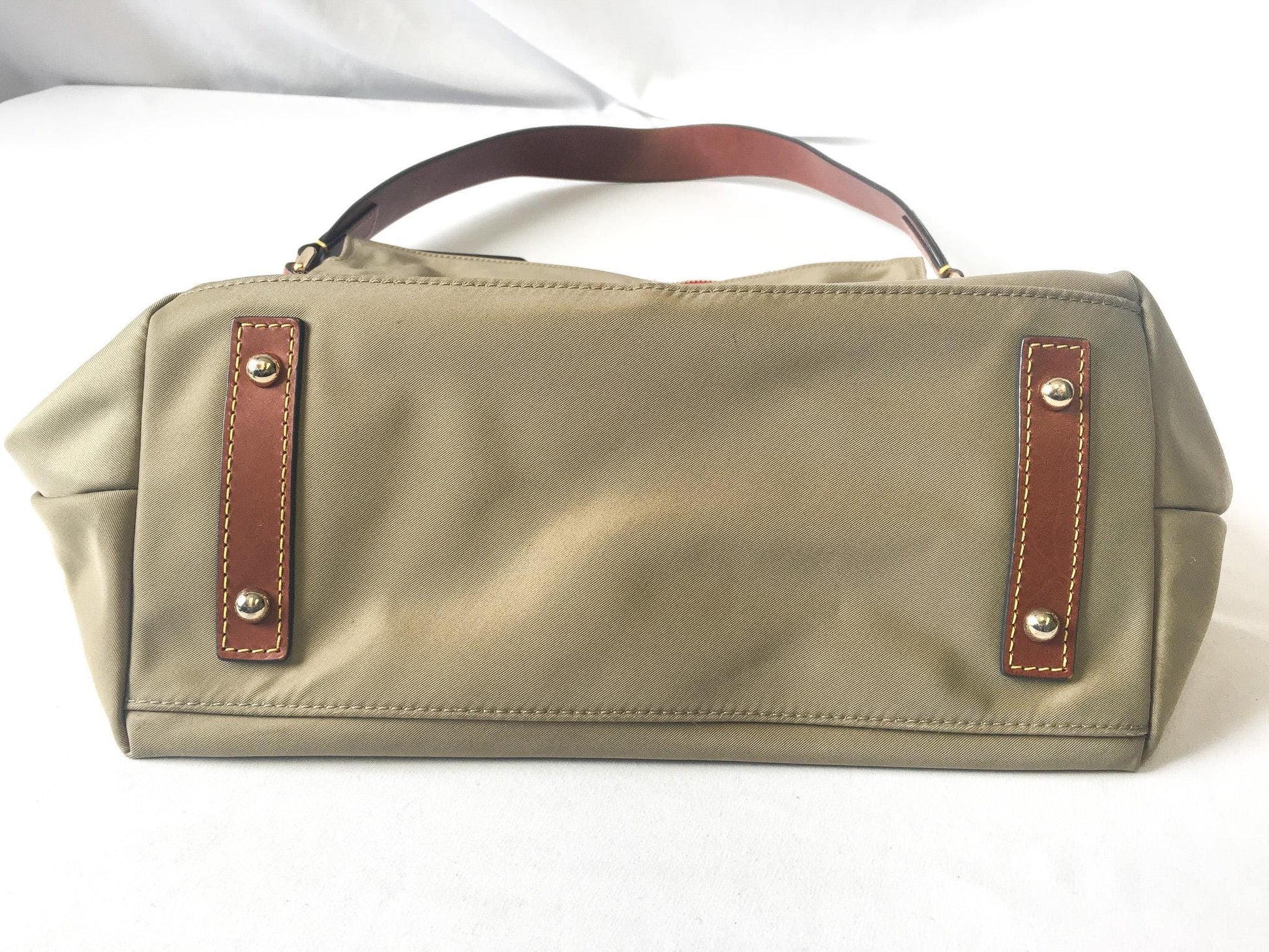 Vintage Inspired Dooney and Bourke Wayfarer Olive/Taupe/Khaki Nylon Sac Shoulder Bag Tote with Coin Pouch