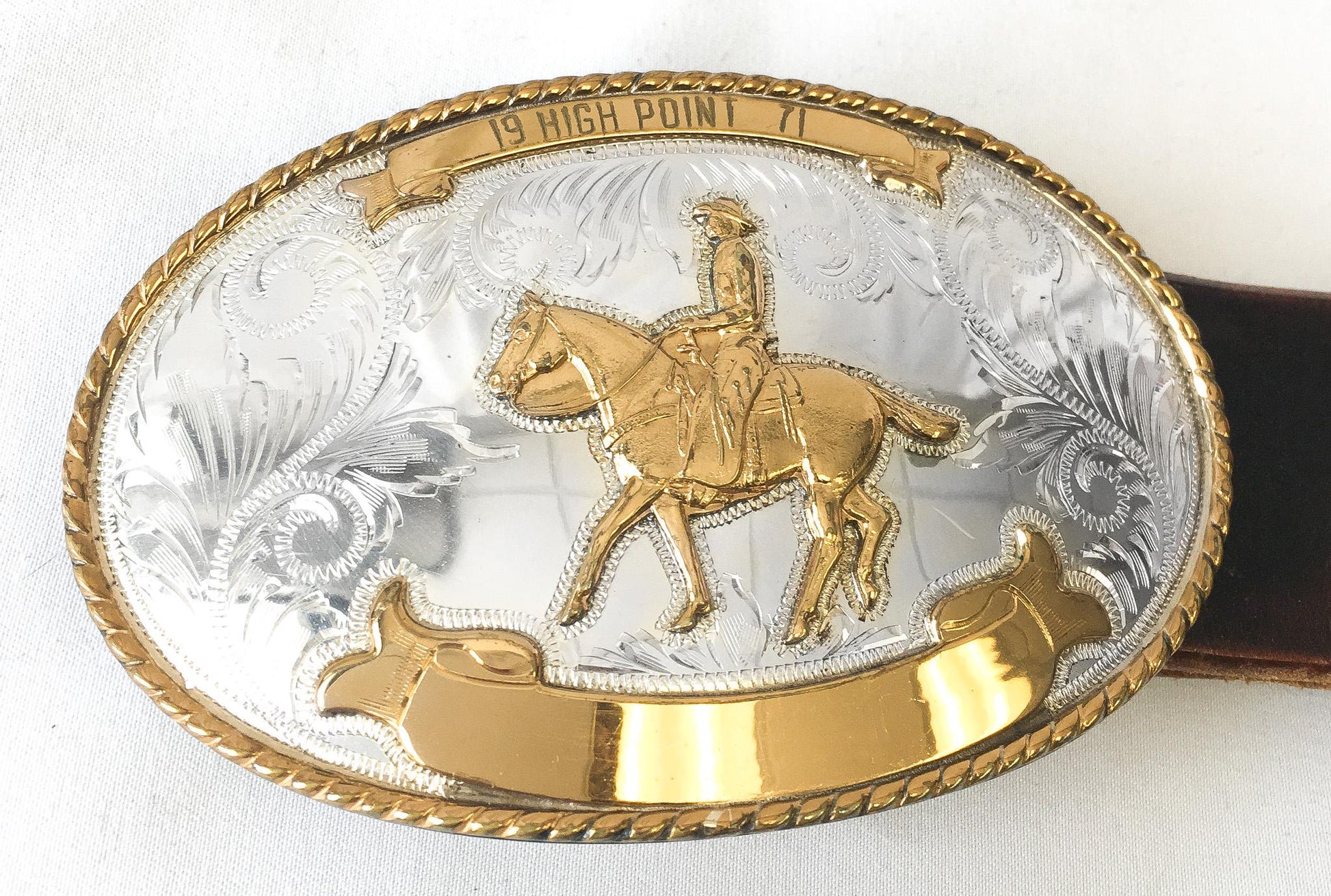 Vintage J2 Rancher "Ron" Name Tooled Floral Leather Belt with Comstock Horse Rider Buckle, Sz. 33"-36", Vintage Western Belt