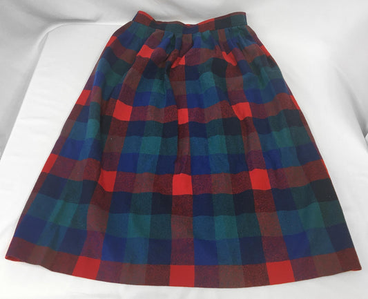 Vintage 80s Pendleton Red and Blue Checkered Pattern Wool Skirt, Vintage Sz. 14, 29" Waist