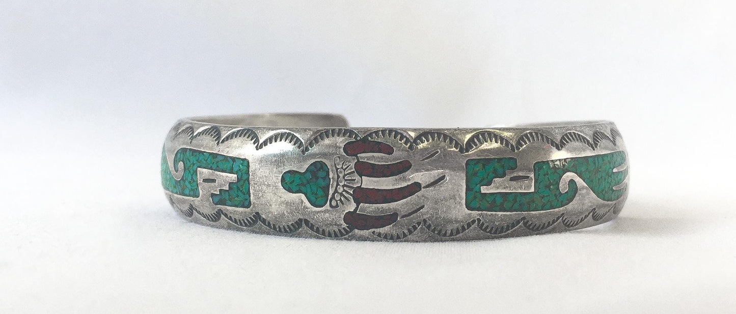 Vintage TA Begay Sterling Turquoise Abstract Cuff Bracelet, Vintage Navajo Native Western Jewelry