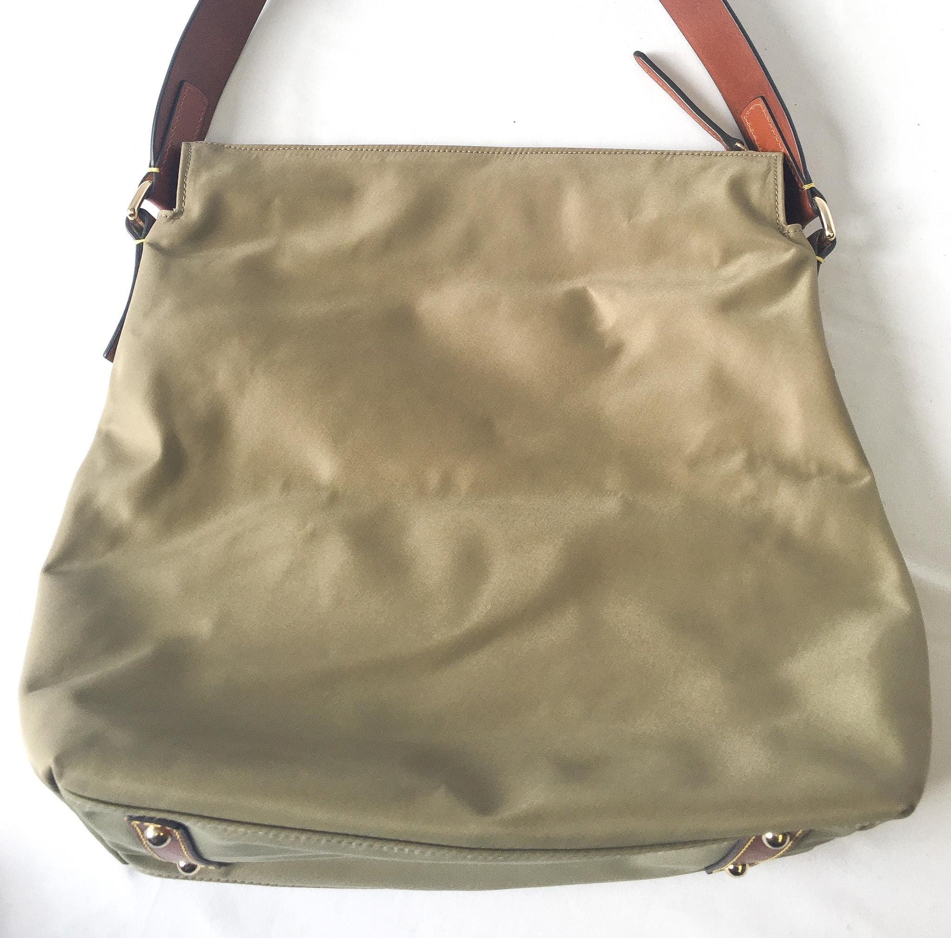Vintage Inspired Dooney and Bourke Wayfarer Olive/Taupe/Khaki Nylon Sac Shoulder Bag Tote with Coin Pouch