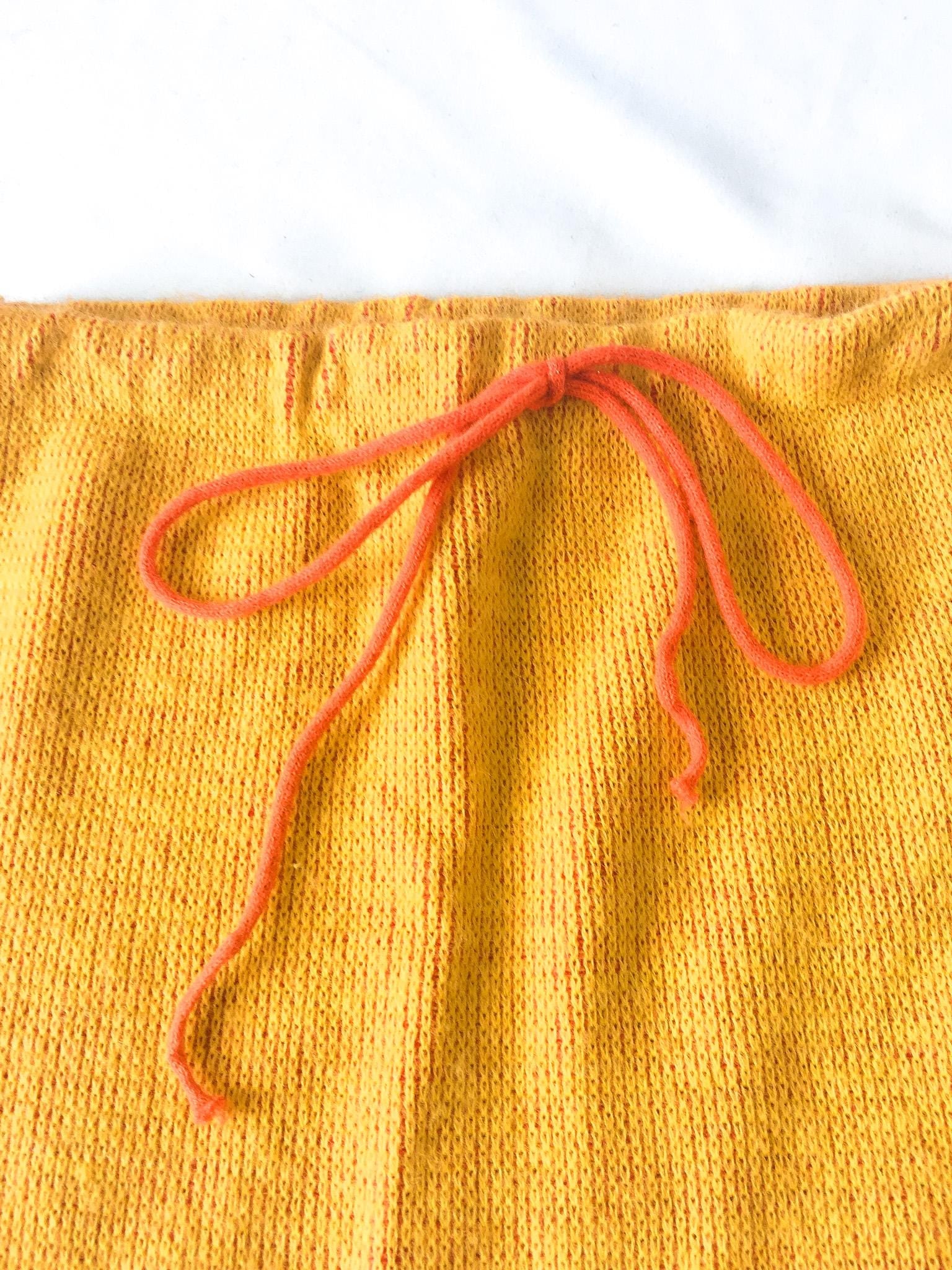 Vintage 70s Love Bug Yellow Child Patterned Tie Front Knit Skirt, 24" Waist