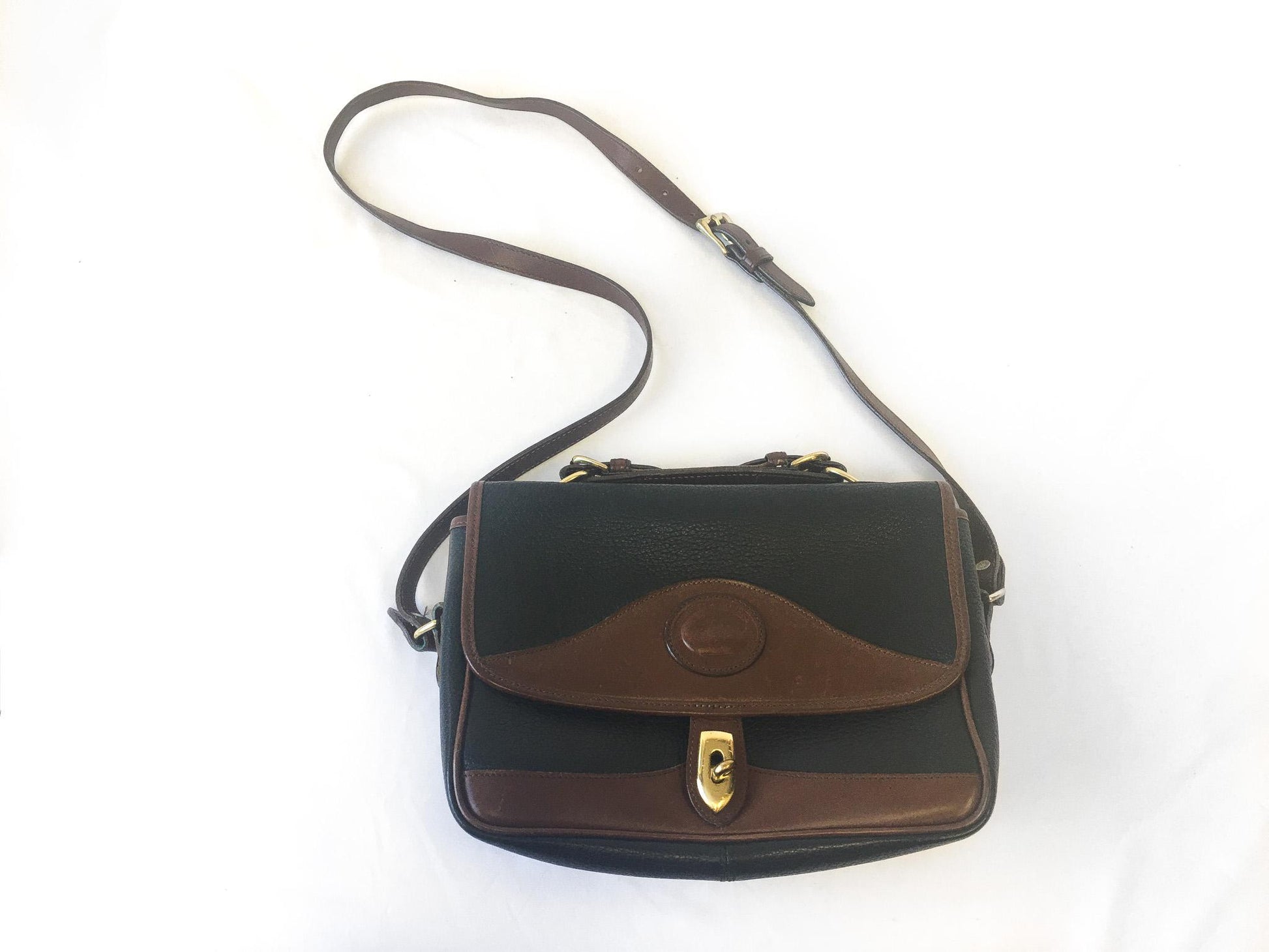 90s Dooney and Bourke Dark Navy (Almost Black) Cedar Leather Carrier Top Handle Crossbody Bag, Vintage Dooney Handbag